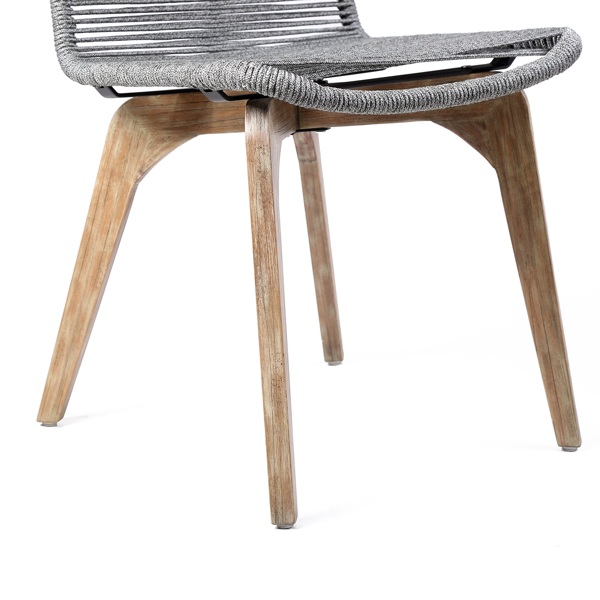 Gray Rope and Teak Wood Outdoor Dining Chairs, Set of 2