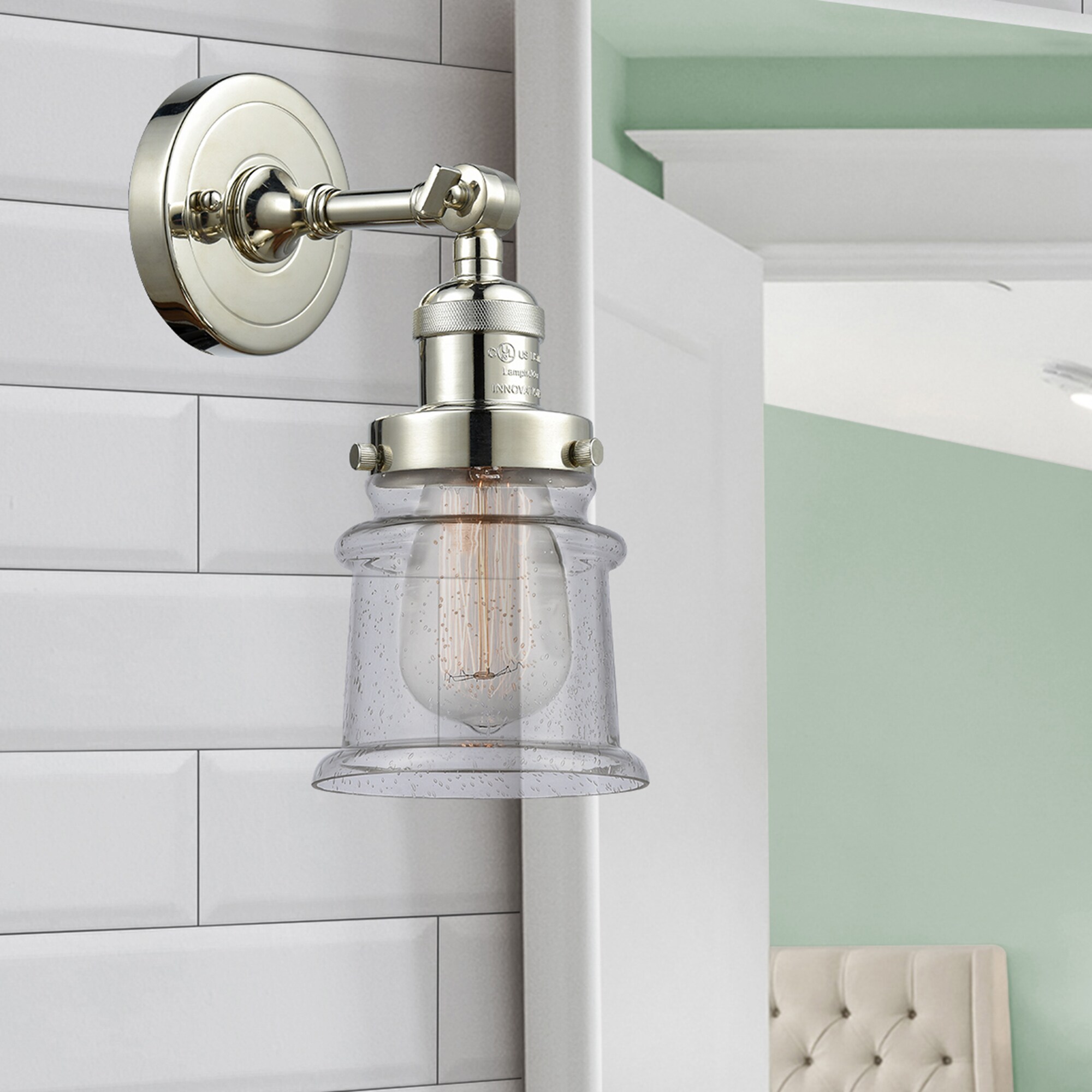Innovations Lighting 203-PN-G184S Canton 5.25-in W 1 -Light Polished Nickel Industrial Wall Sconce