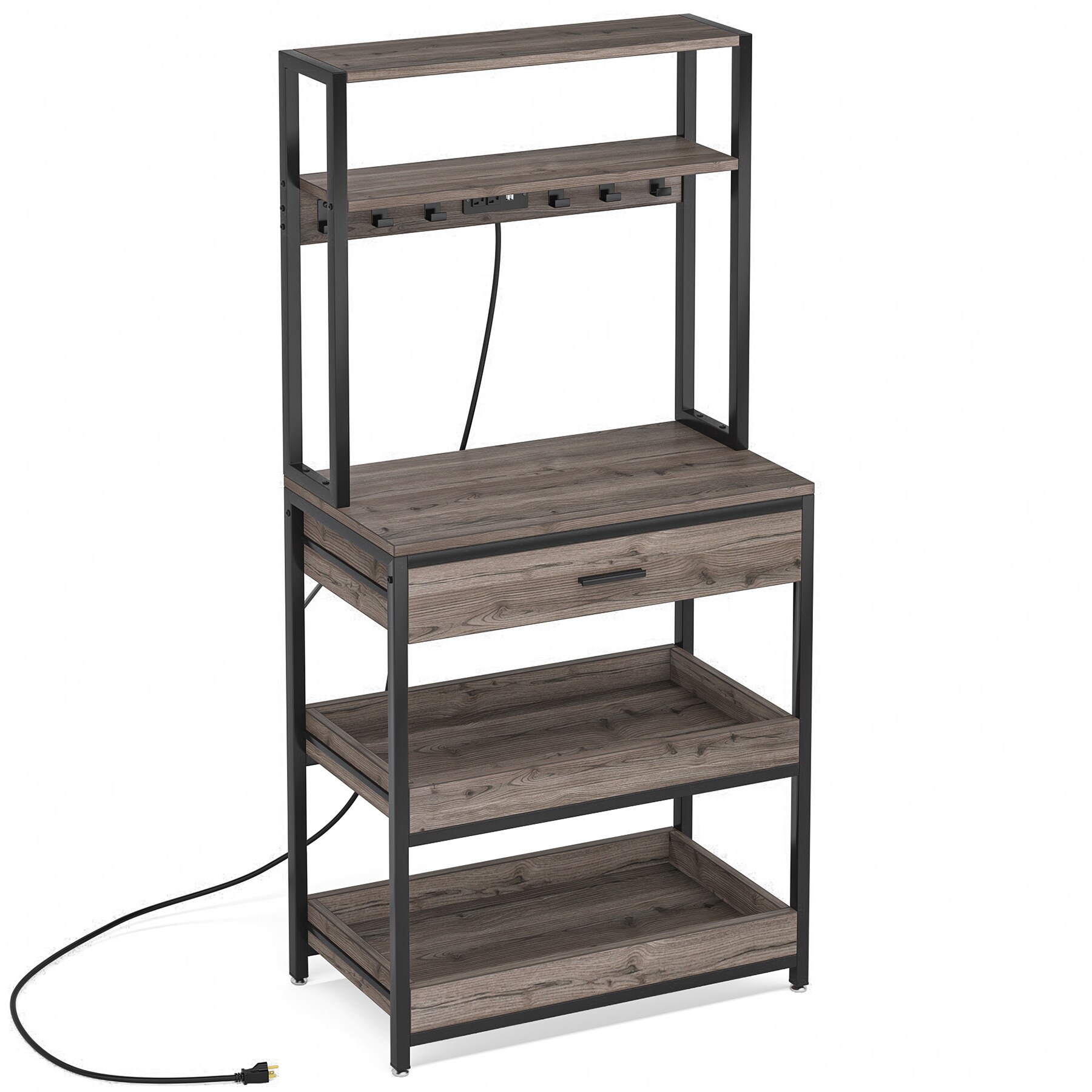 Tribesigns Rustic Brown Industrial Metal Bakers Rack with Power