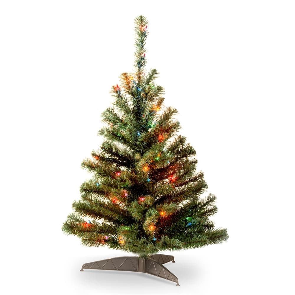 National Tree Company KCDR-30RLO-1 3-ft Spruce Pre-lit Artificial Christmas Tree with Multicolor Incandescent Lights