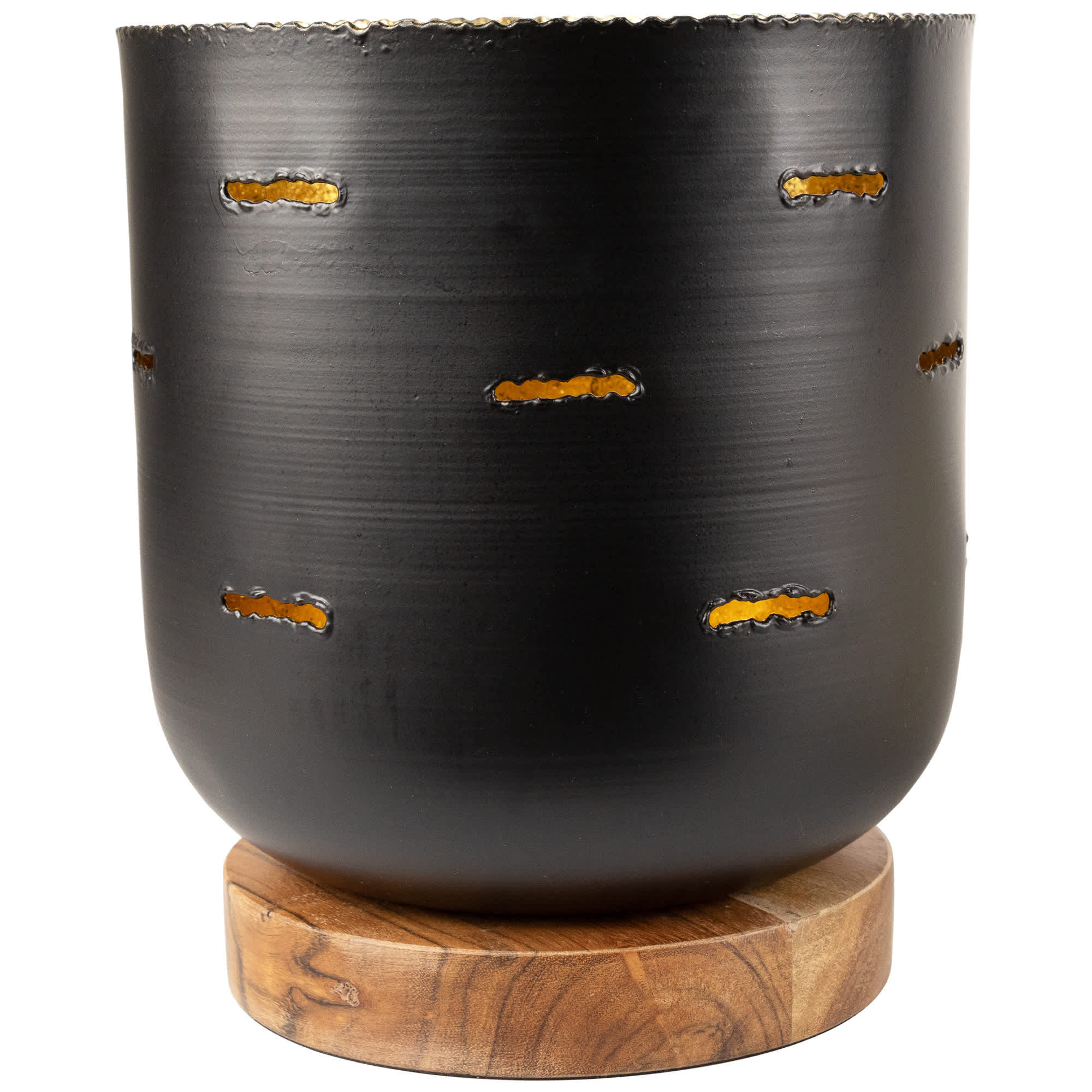 Northlight Iron and Foil Pillar Candle Holder with Wooden Base - 8.25 inch - Antiqued Black and Gold