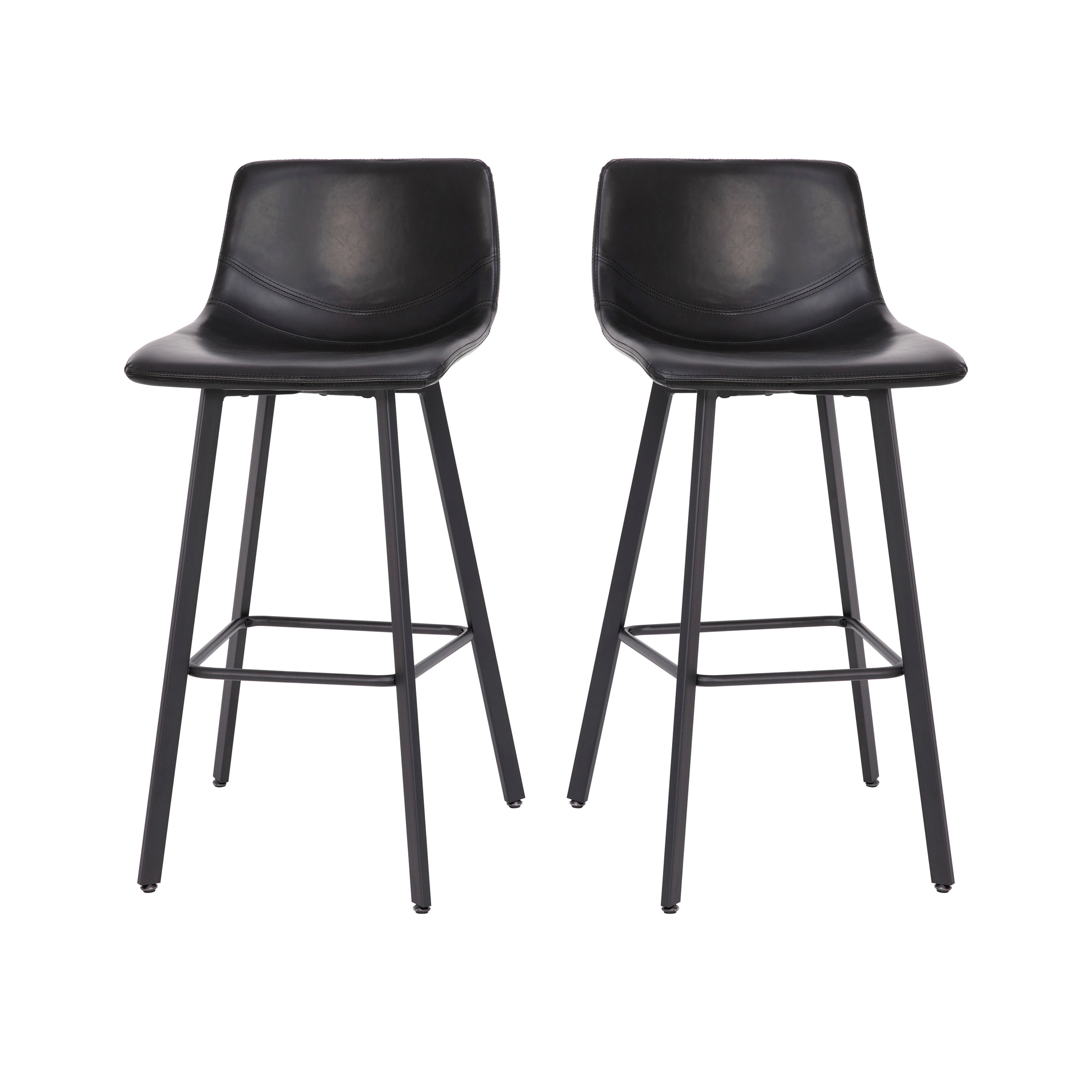 Black Faux Leather and Metal Counter Stool Set
