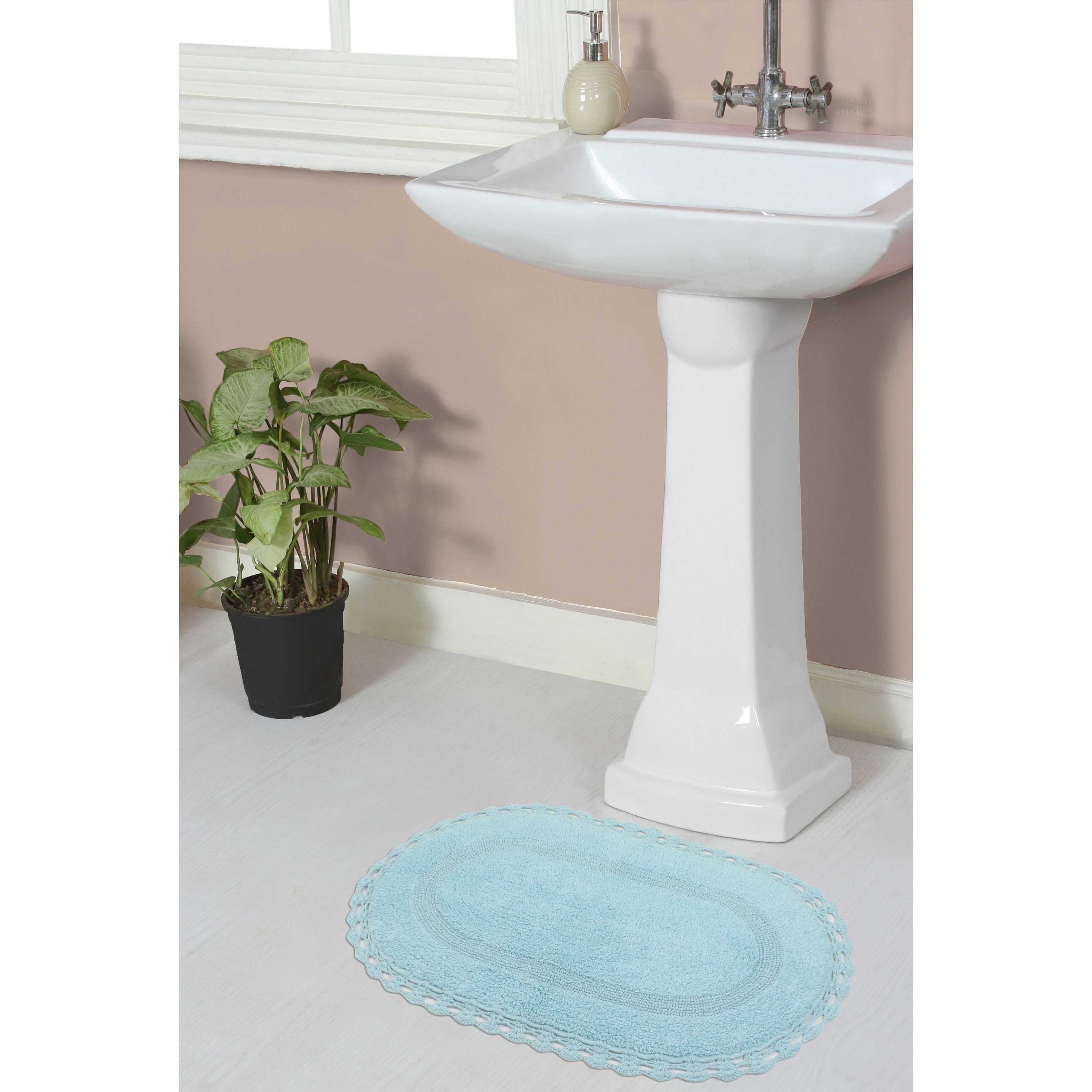 Home Weavers BHAM1724AQ Hampton Crochet 17-Inches x 24-Inches Aqua Cotton Bath rug