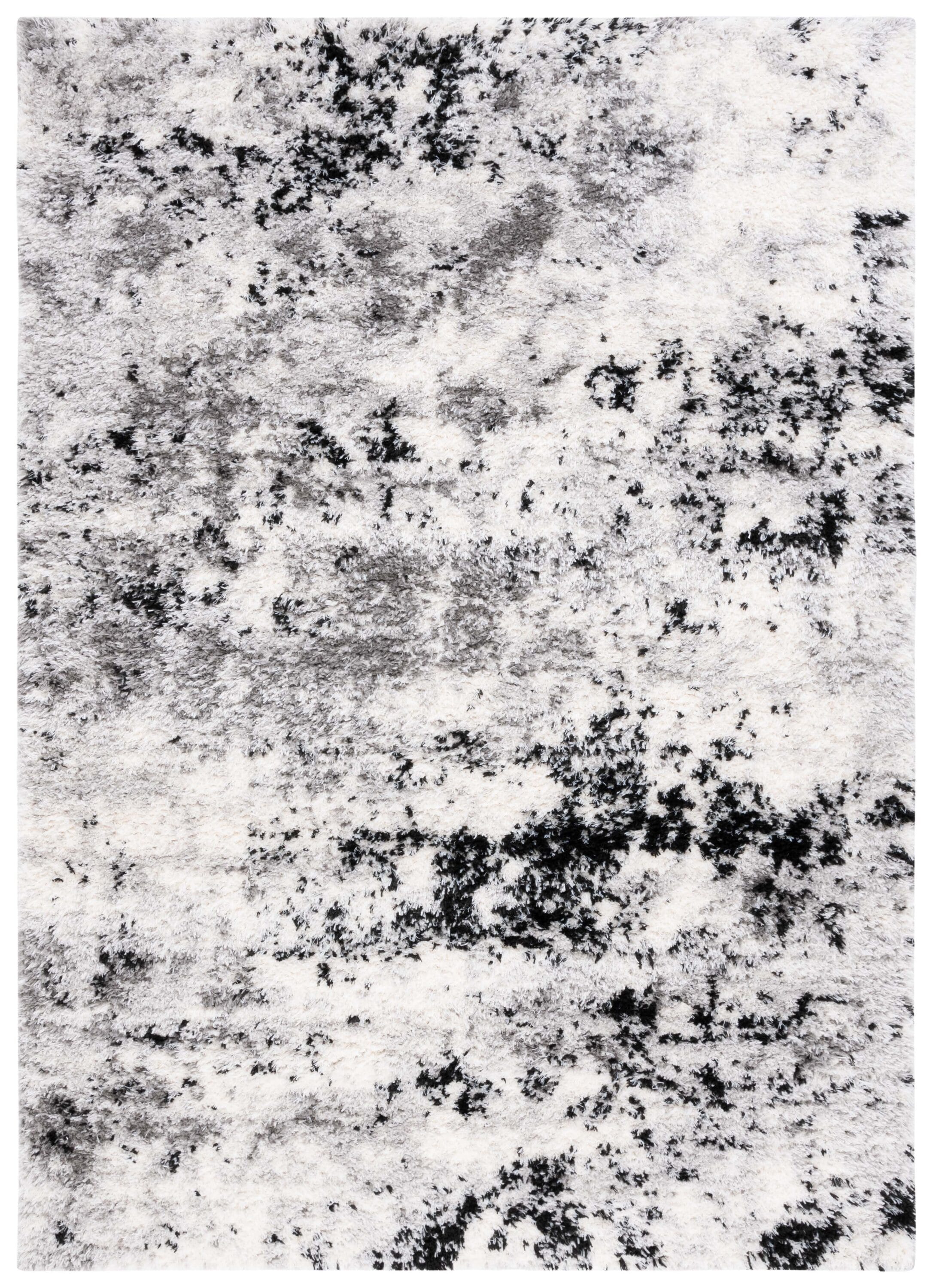 Lindsay 5'3" x 7'6" Grey/Black Ivory Abstract Shag Rug