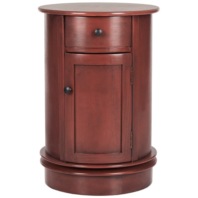 Red Wood Round End Table, Round Accent Table With Storage