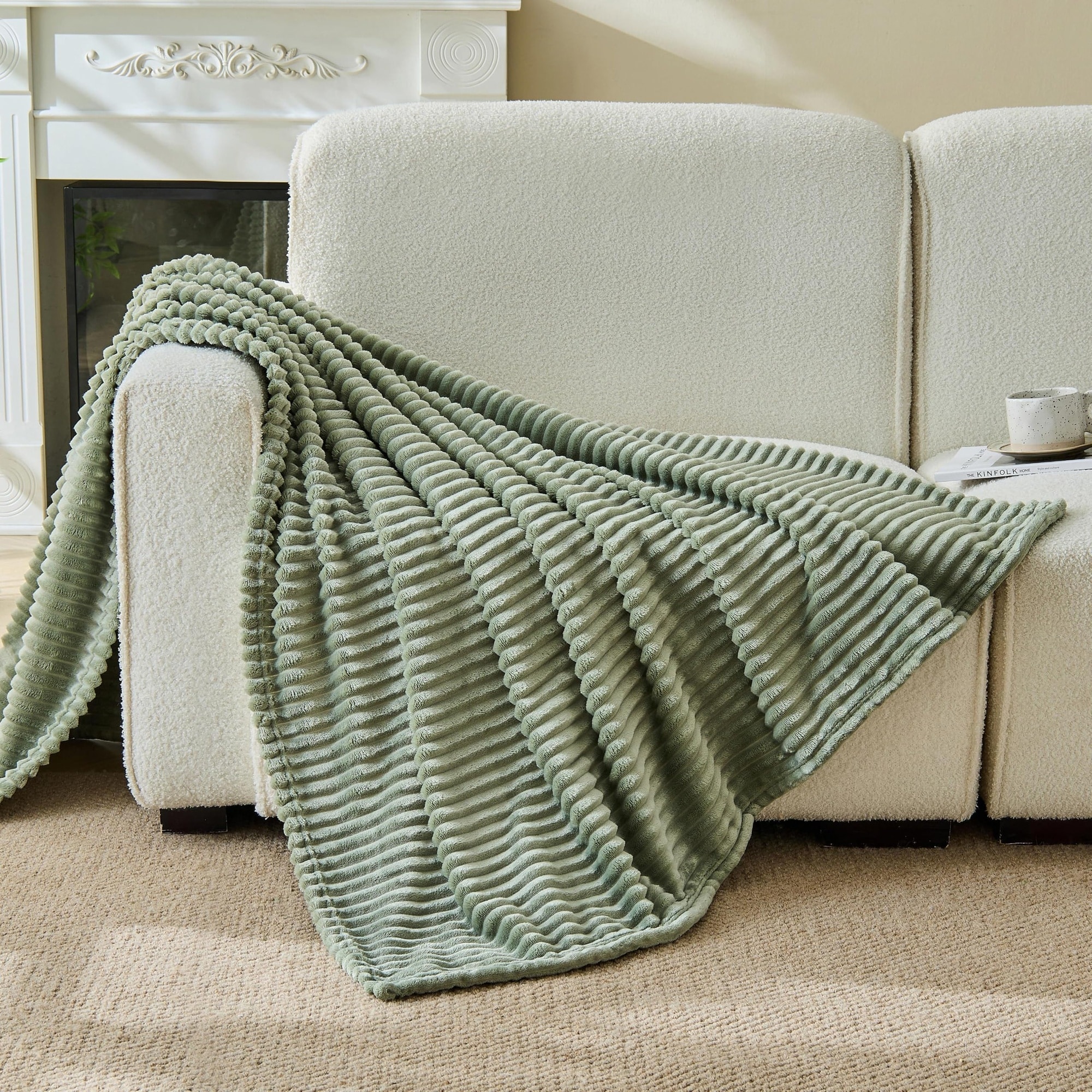 Yichuhaoxi  Sage Green Fleece Throw Blanket Soft Warm Cozy Fluffy Stripe Pattern 50 by 40 for Babys Pets and Home Decor durable home and garden