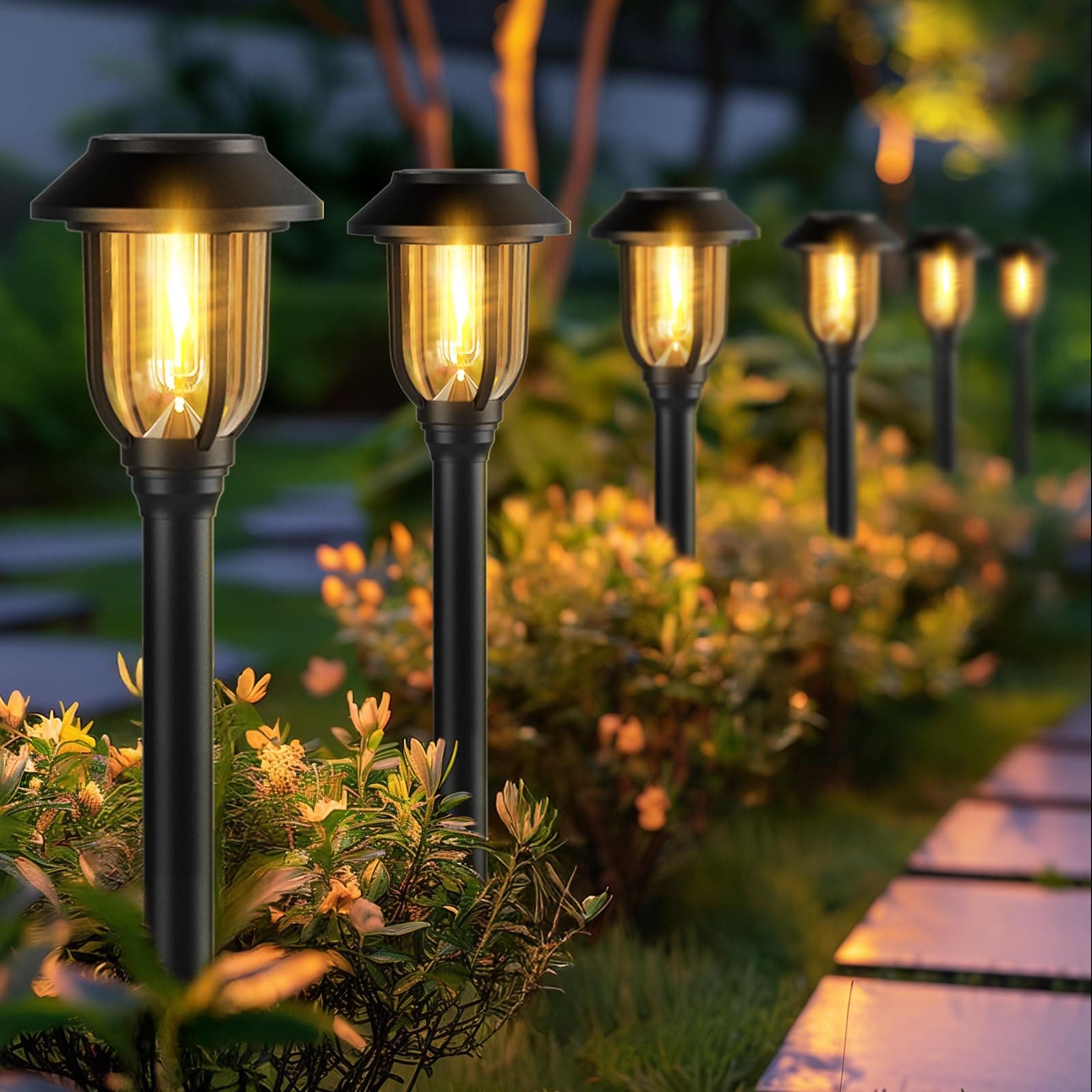 Misopily  12 Pack Solar Pathway Lights Outdoor 16.22 Inch Warm White 3000K Waterproof Auto On Off Solar Powered Landscape Lighting for Walkway Yard Driveway