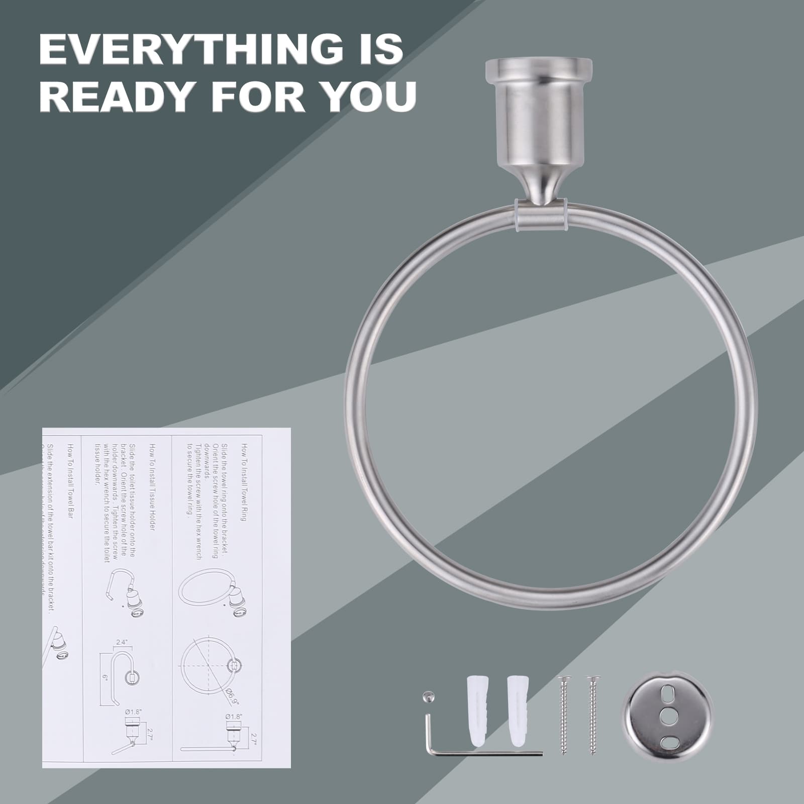 ALEASHA Stainless Steel Wall Mounted Round Closed Towel Ring Bath ...