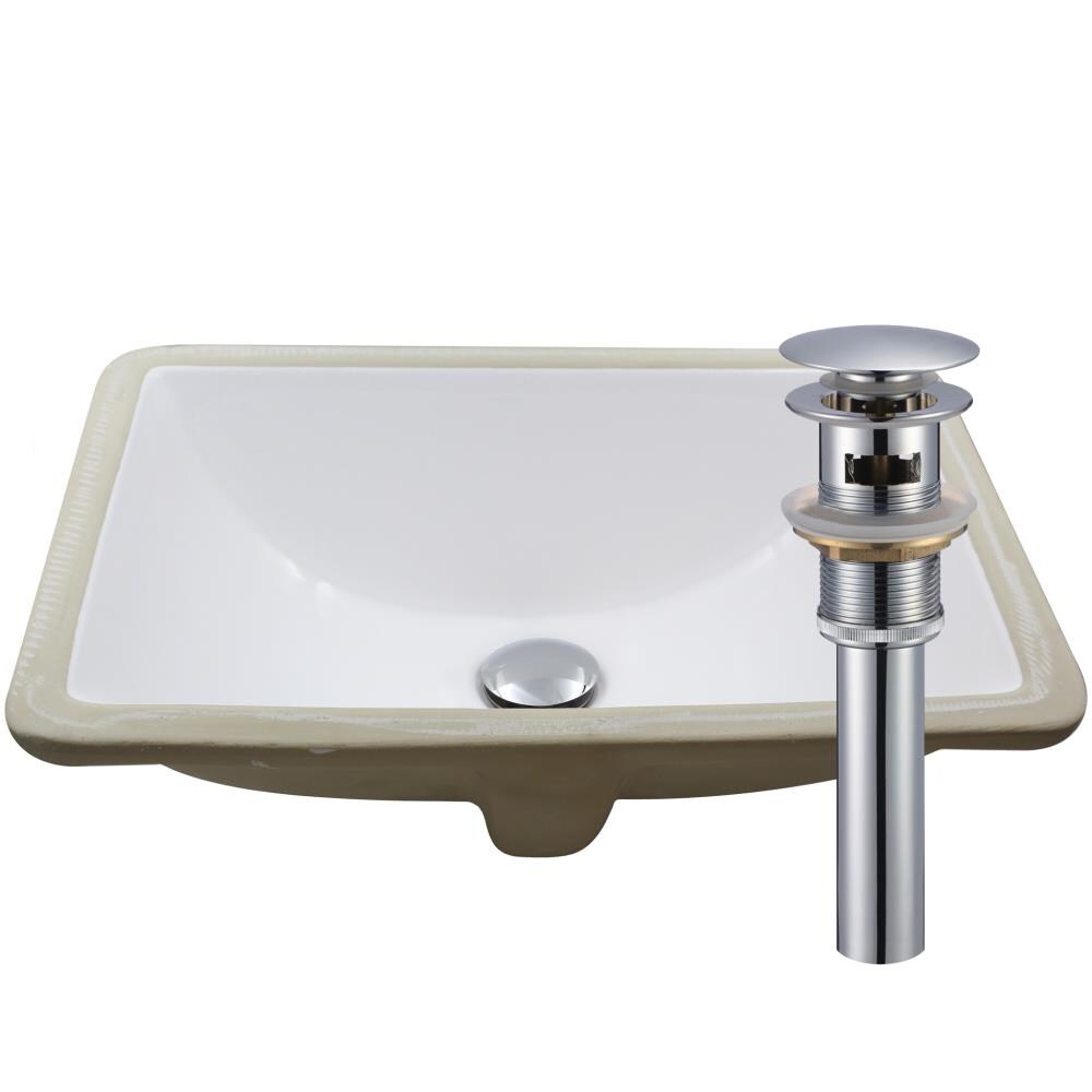 Novatto NP-U193902CH Undermount Porcelain 18.25-in Undermount Rectangular Modern White Bathroom Sink with Drain Included