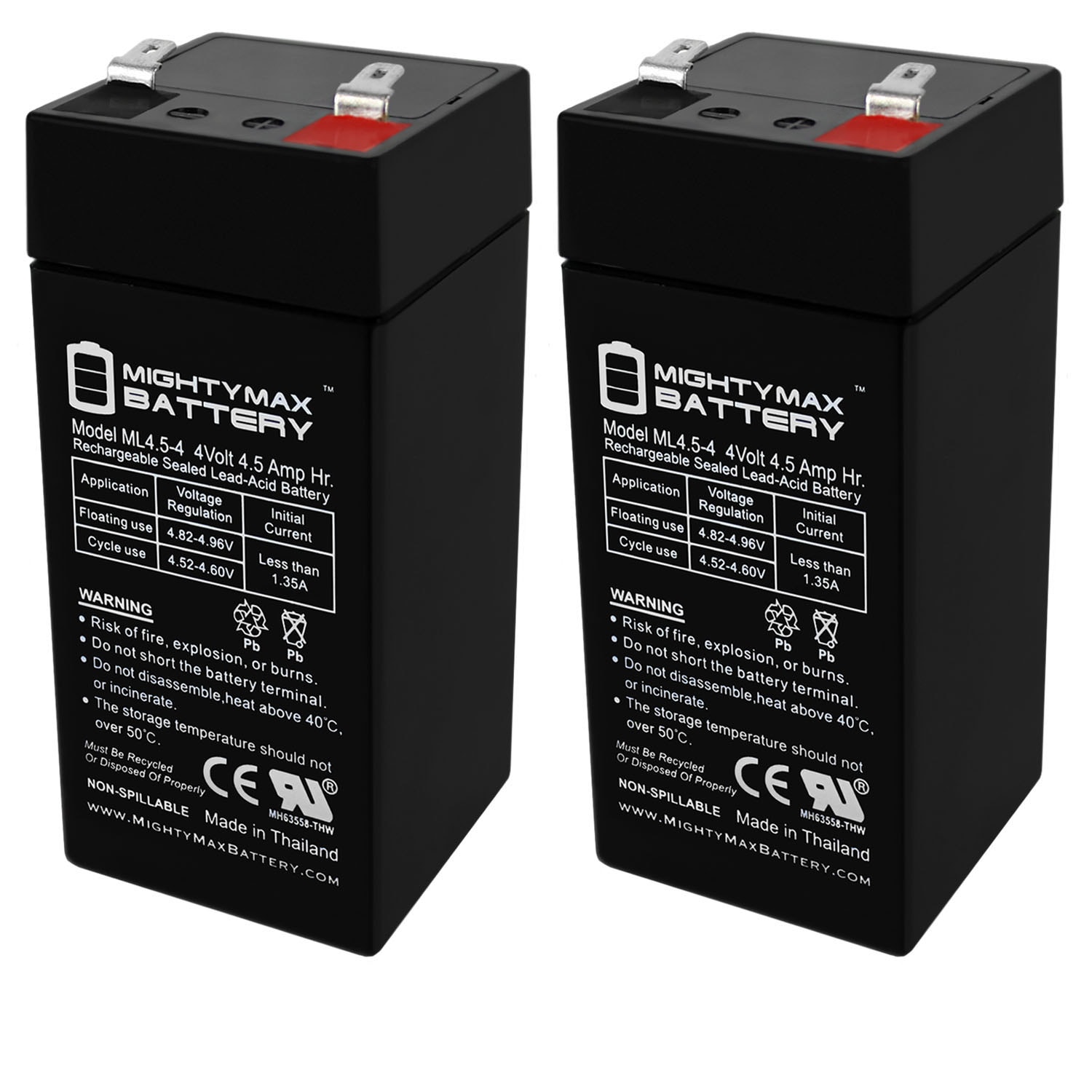 Mighty Max Battery MAX3500446 4 V 4.5 Ah for Zareba 2 Mile Fence Solar Charger Rechargeable Sealed lead acid 445 Backup power Batteries 2 -Pack