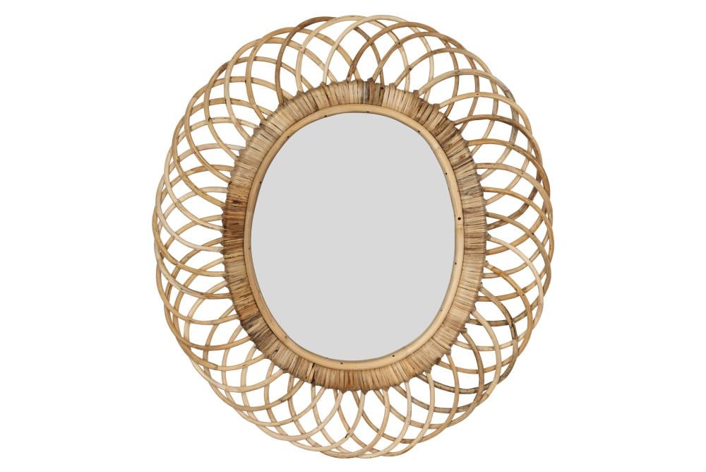 Creative Co-Op 21.5-in L x 19-in W Oval Brown Beveled Wall Mirror in ...