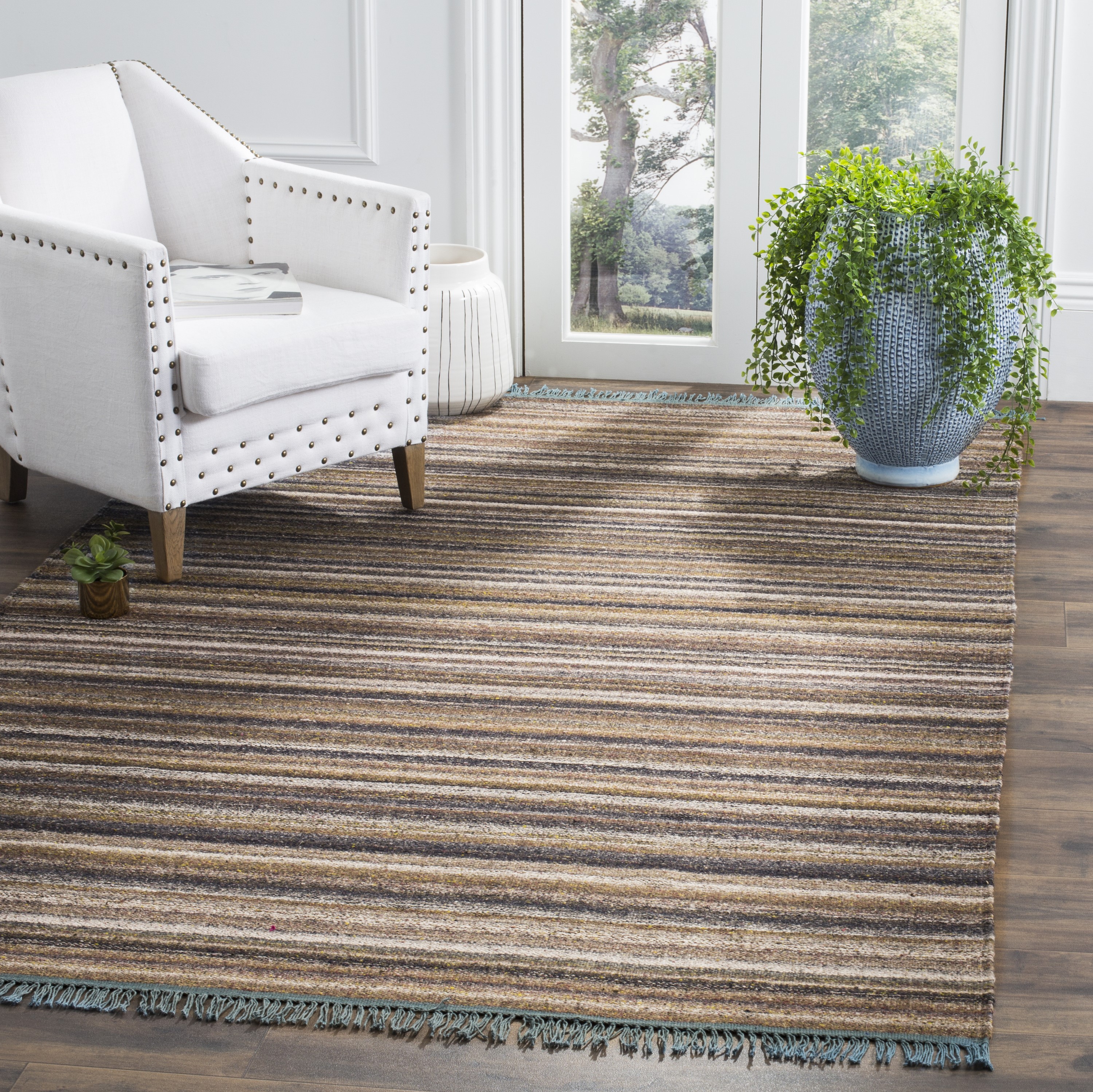 Safavieh KLM108A-5 Kilim Lainey 5 x 8 (ft) Synthetic Brown/Gray/Purple Rectangular Indoor Stripe Oriental Area rug