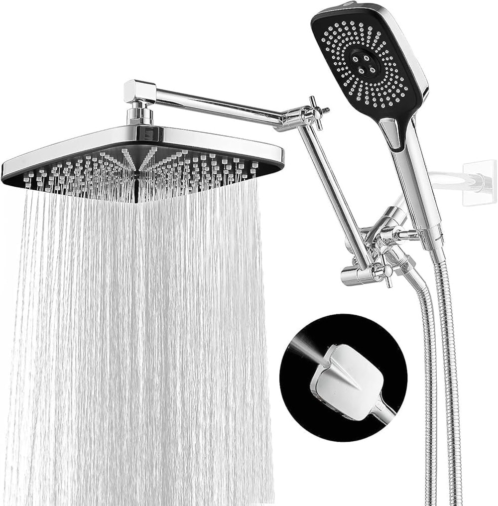Anqtovp  Dual Shower Head 12 Inch Rainfall Shower Head with Handheld High Pressure Adjustable Extension Arm 3 Way Diverter 5 Spray Modes Spa