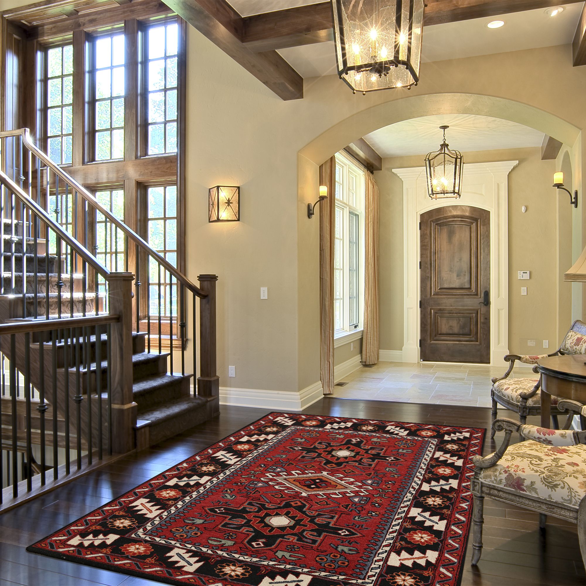 Ottomanson OW4200-5X8 Agra 5 x 8 (ft) Knotted Wool Red/Multicolor Rectangular Indoor Tribal Area rug