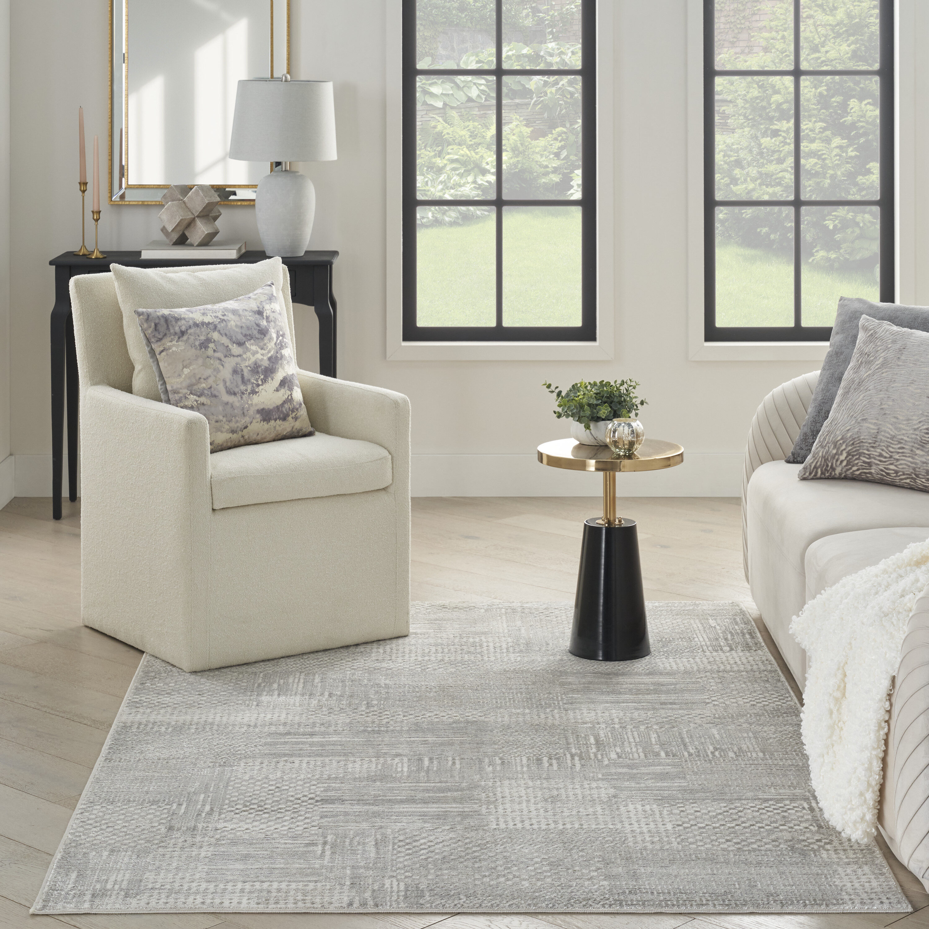 Glam Silver Gray Abstract 4' x 6' Synthetic Area Rug