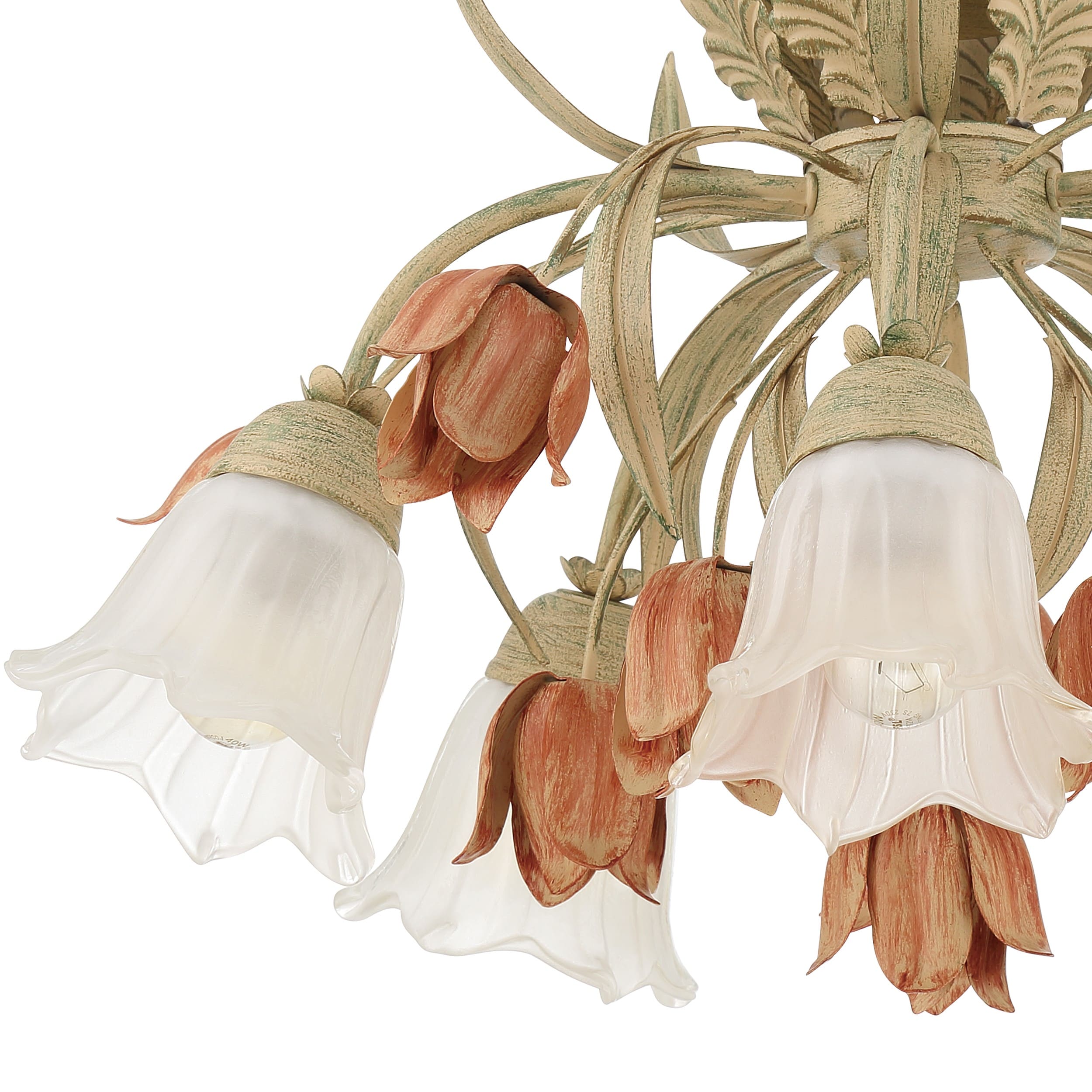 Sage Rose Floral 5-Light Semi Flush Mount with Glass Shades