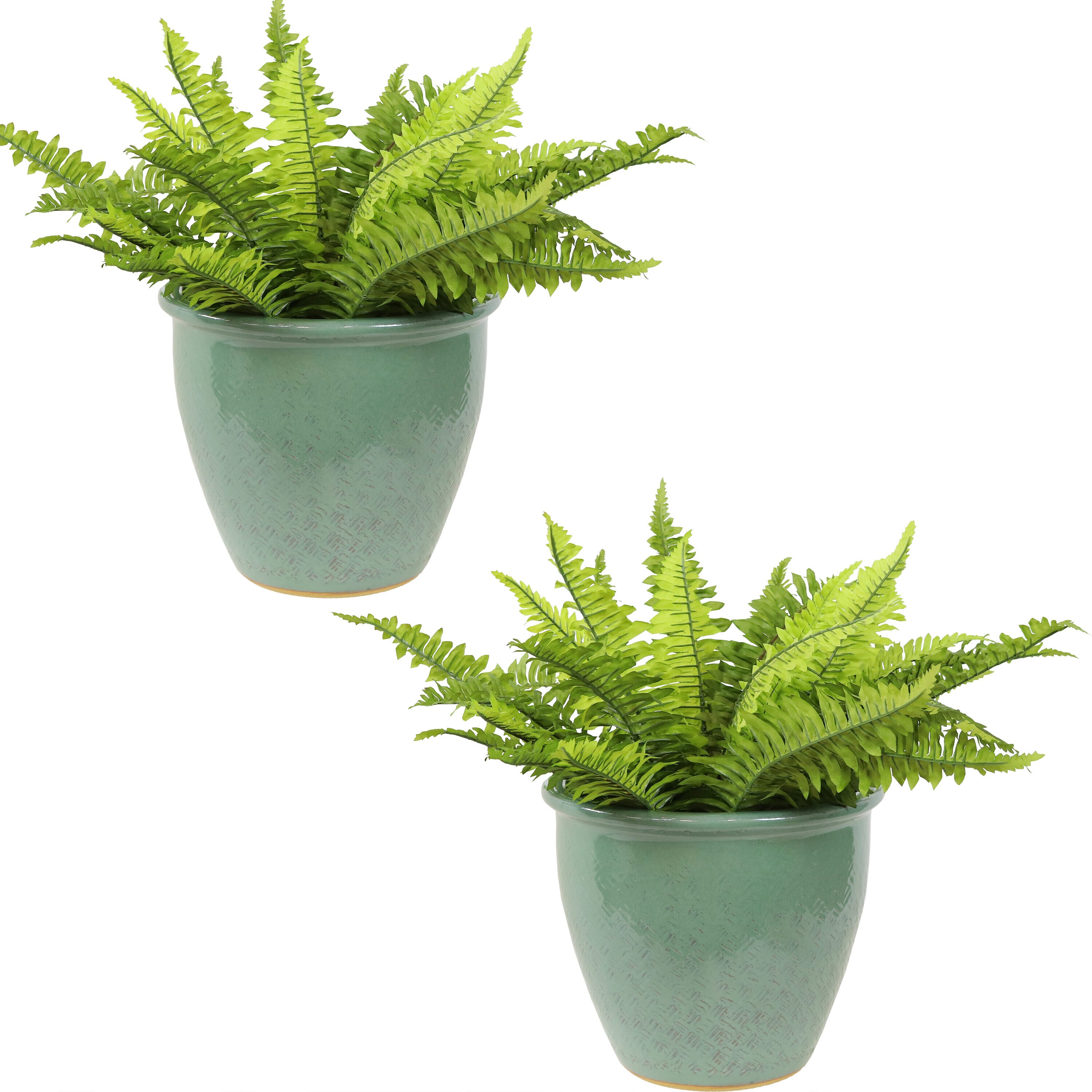 Sunnydaze Decor AP-981 2 -Pack Round 7.0-Inches W Medium Green Ceramic Indoor/Outdoor Planter with Drainage Holes