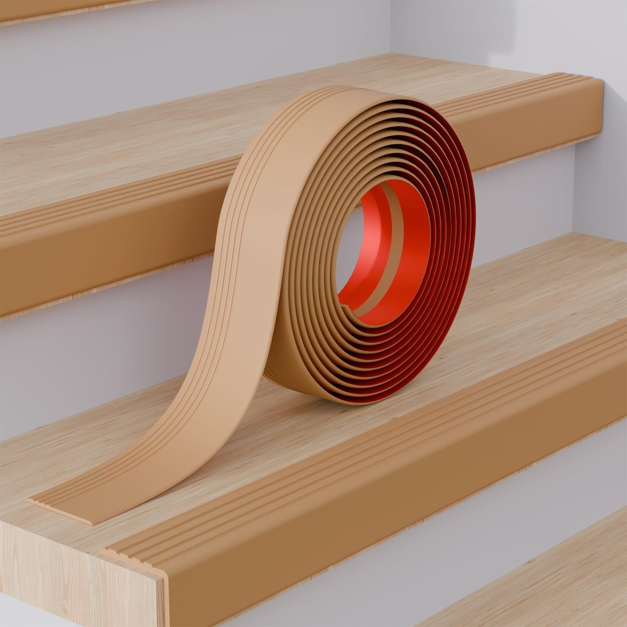 Angel Sar 10 FT Light Brown Thickened Self Adhesive Rubber Stair Nosing Edge Trim Non Slip Waterproof for Indoor Outdoor
