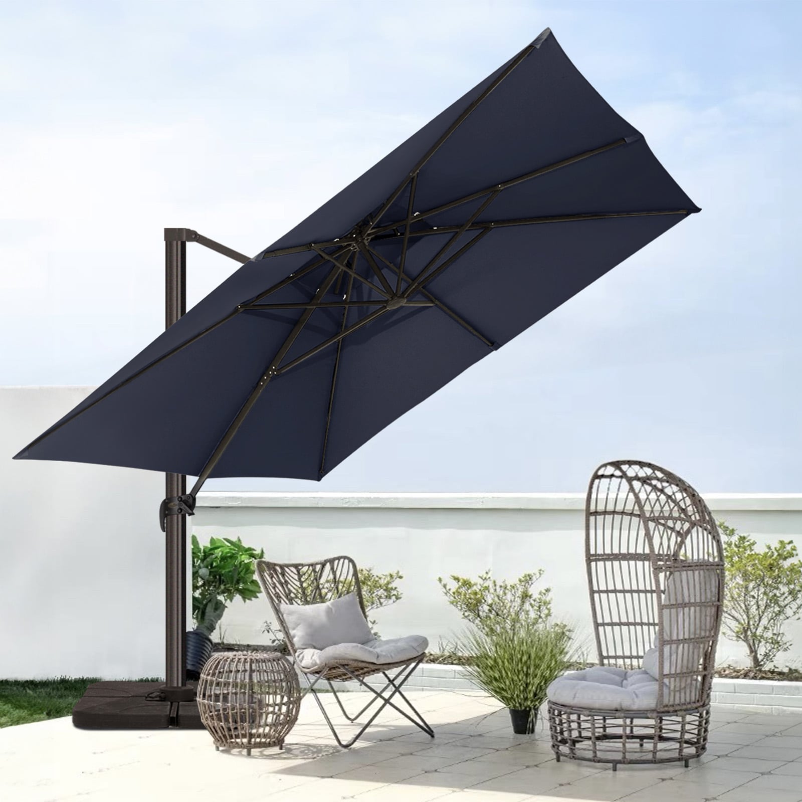 JEAREY JE-LKZLM-12X12FT-NA 12-ft Aluminum Navy Crank Cantilever Patio Umbrella