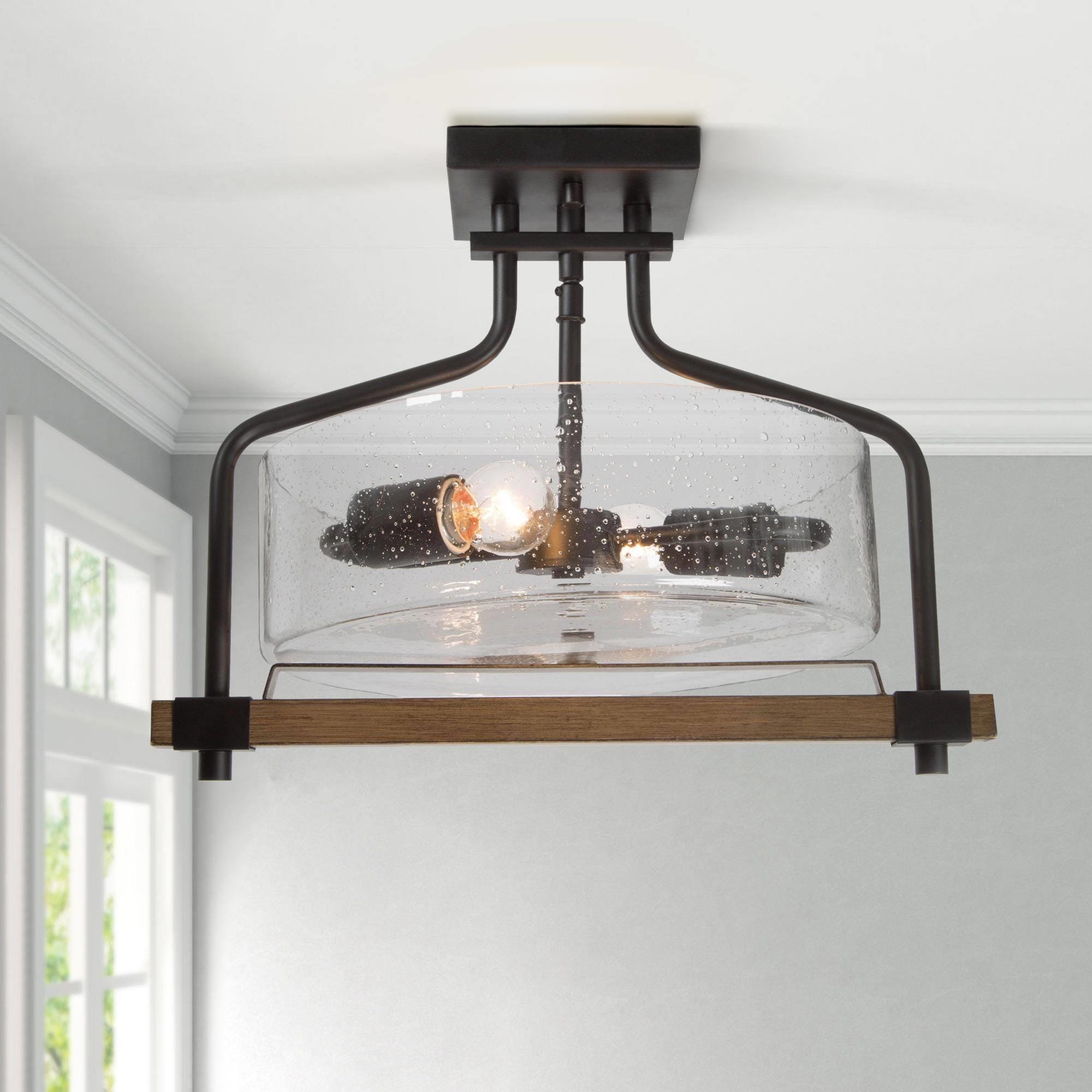 LNC RVJI7VLWS3617Y6 Chet III 2 -Light 15.5-in Matte Brown Semi Flush Mount Light