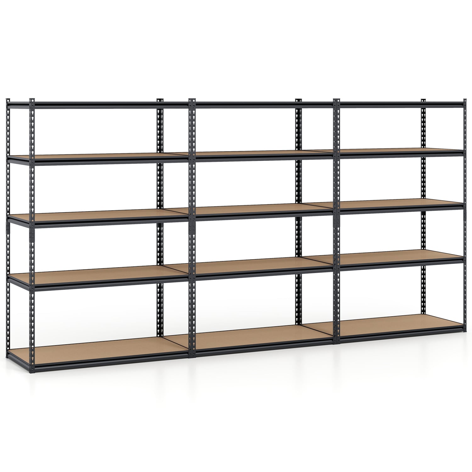 Volenca Set of 3 5-Tier Garage Shelving Units with Adjustable Shelves and Convertible Workbench 2200-lb Capacity