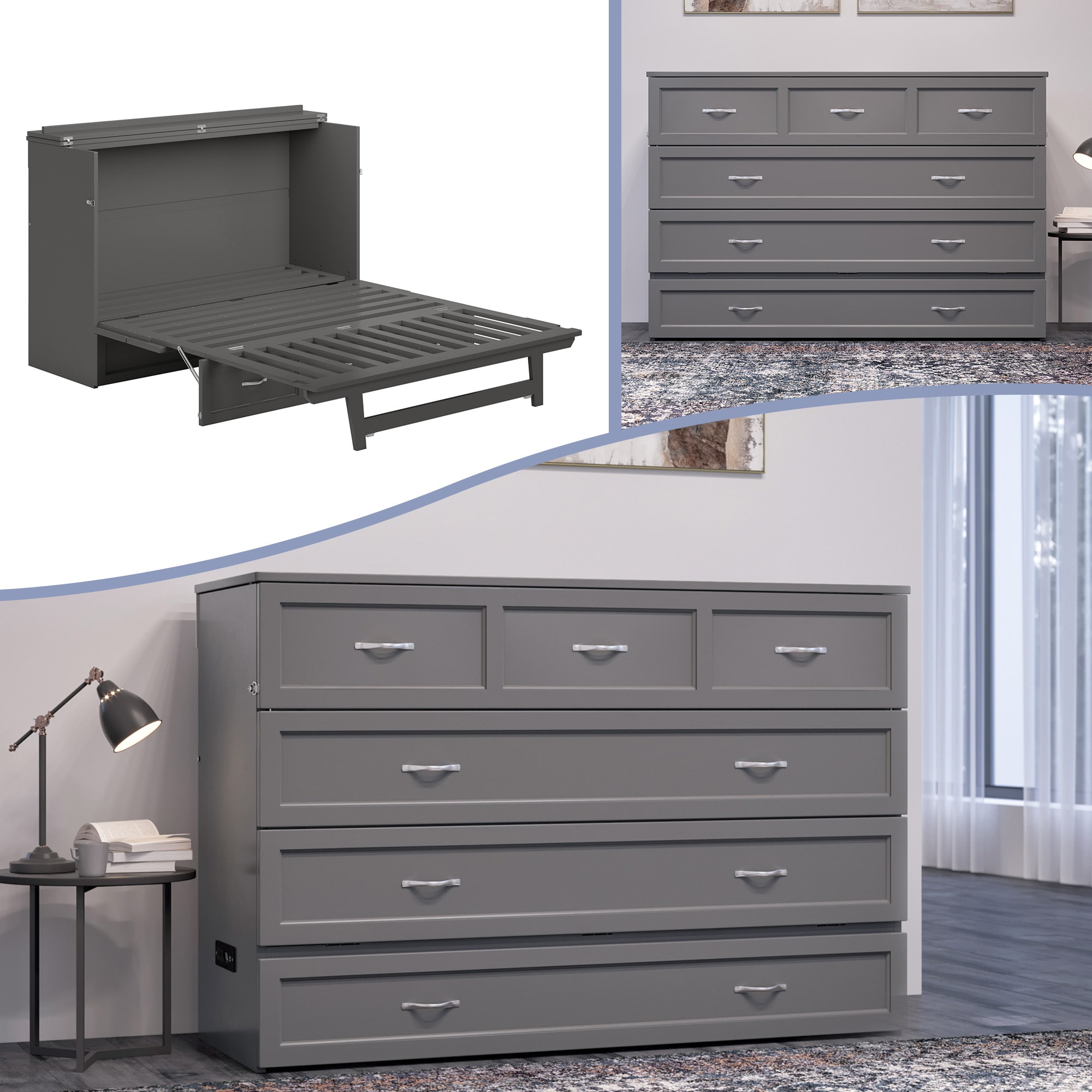 AFI AC574109 Vivian No Mattress Grey Queen Wood Murphy Bed with Storage