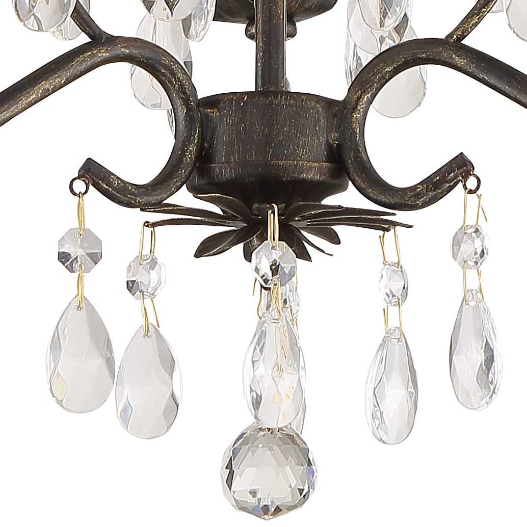 Elegant English Bronze Mini Chandelier with Clear Hand-Cut Crystals