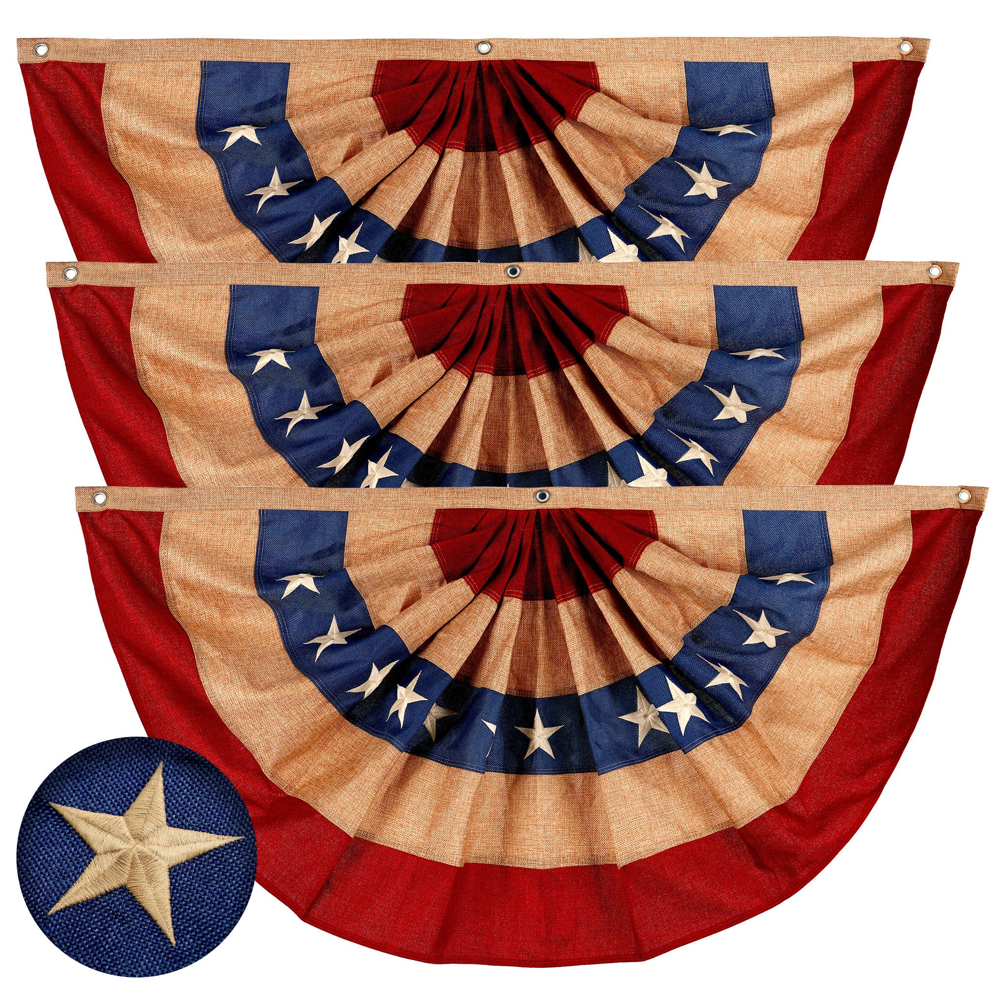 G128 3-Pack 1.5-ft W x 3-ft H USA Tea Stained Embroidered Fan Flag