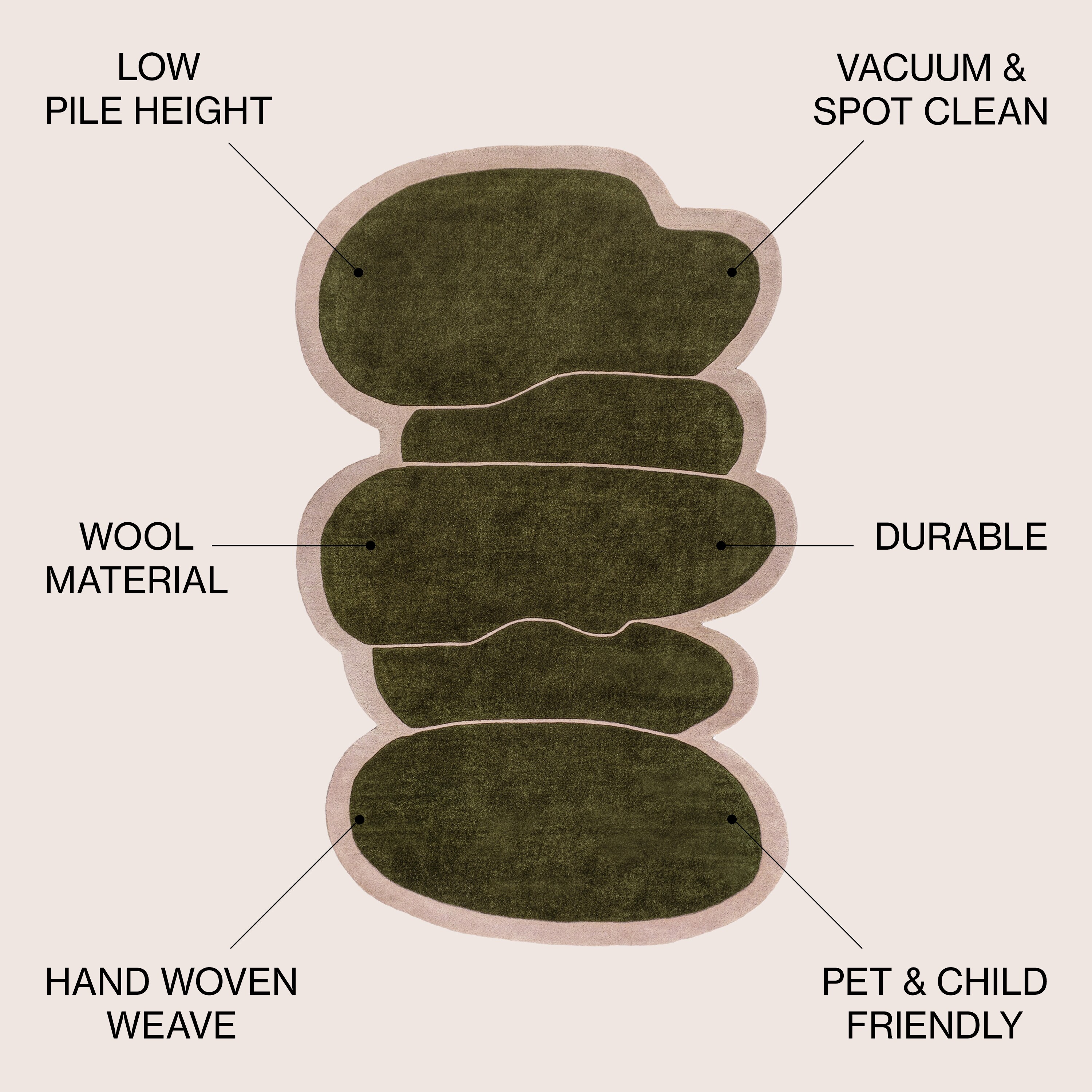 Whimsical Green and Pink Handwoven Wool Kids Area Rug, 6' x 9'