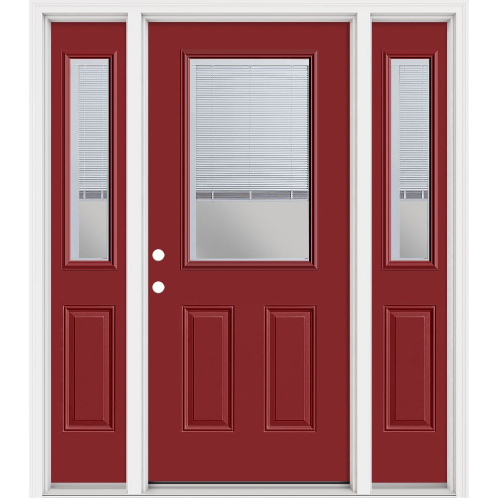 Masonite 321510 Steel Doors Series 64-in x 80-in x 4-9/16-in Steel Half lite Right-hand inswing Roma Red Painted Prehung Front Door with Sidelights with Brickmould Insulating core