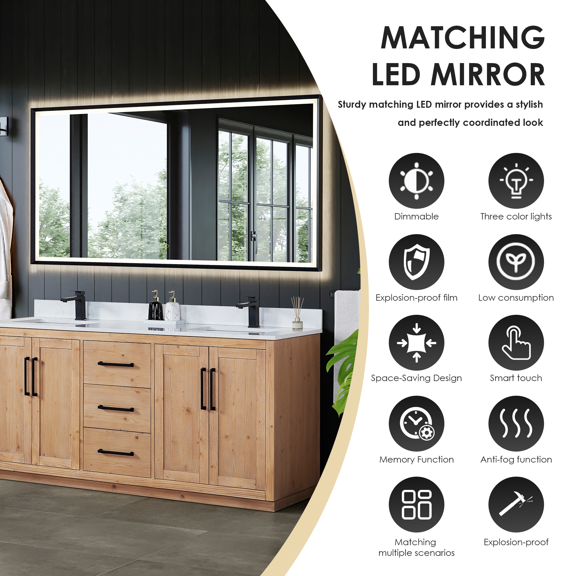 Cicero 72" Light Brown Fir Wood Bathroom Vanity with White Stone Countertop