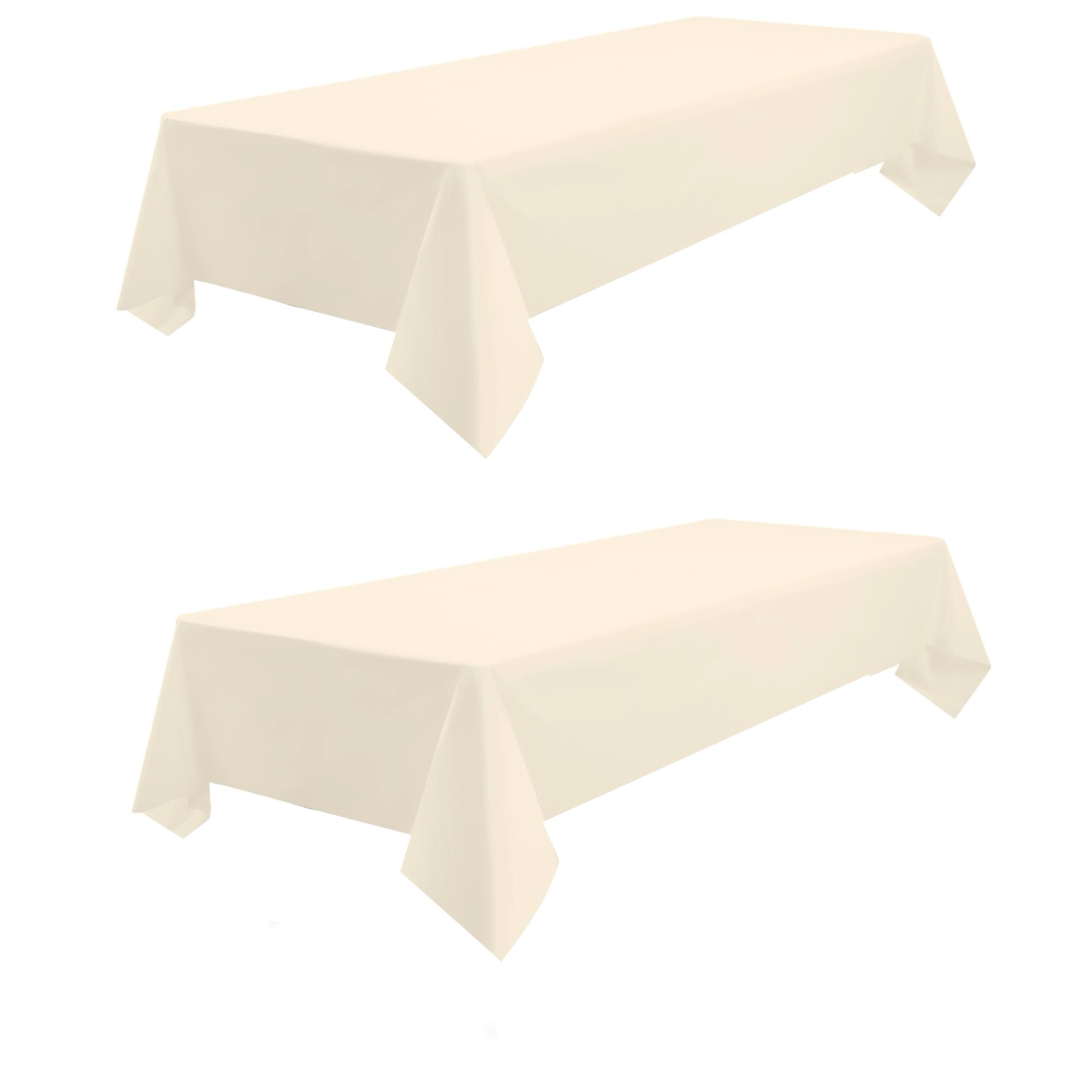 Etokfoks  2 pack ivory cream PEVA disposable plastic tablecloths 54 x 108 inch waterproof rectangular table covers for picnics barbecues