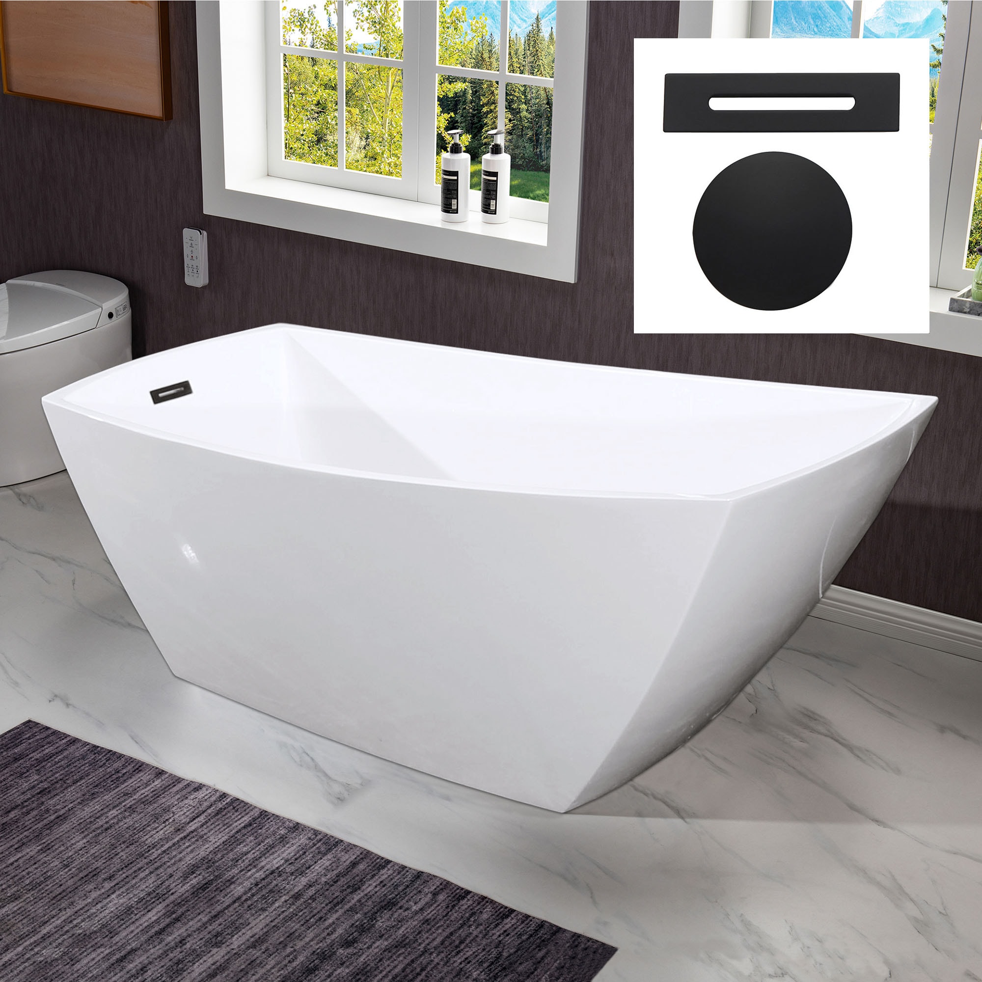 Woodbridge Leeds 31-in x 67-in White with Matte Black Trim Acrylic Oval Freestanding Soaking Bathtub with Drain (Reversible Drain) Stainless Steel -  LB336