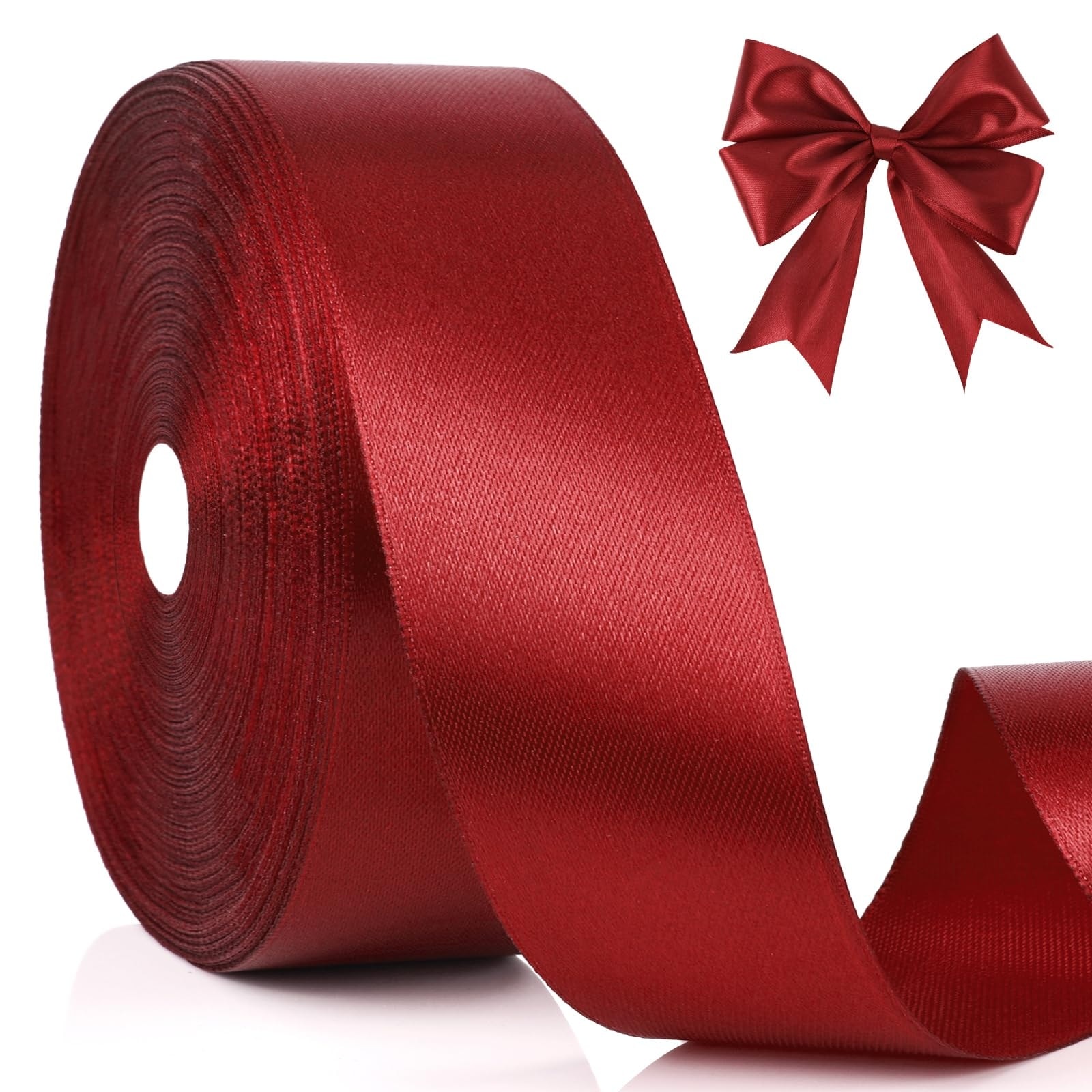 Afoxsos Wine Red Satin Ribbon 1 and Half Inch Wide 100 Yards Single Face Polyester 1 Roll for Gift Wrapping Wedding Crafts Bouquet Decoration DIY #L05AF08053