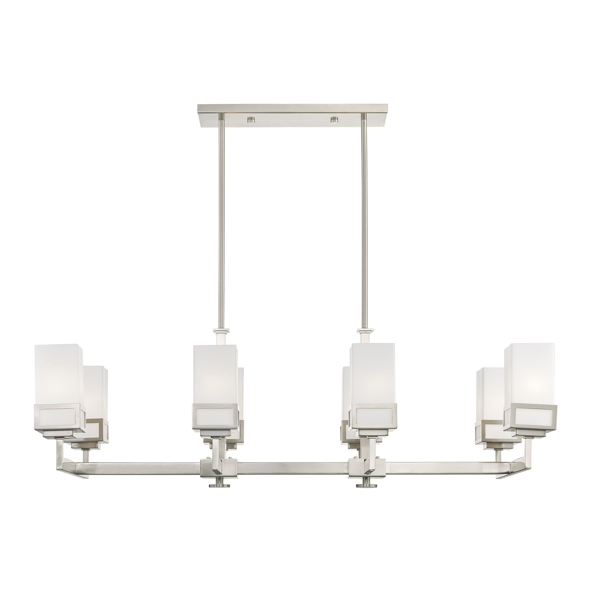 Elegant Harding 8-Light Linear Chandelier with Satin Opal White Glass