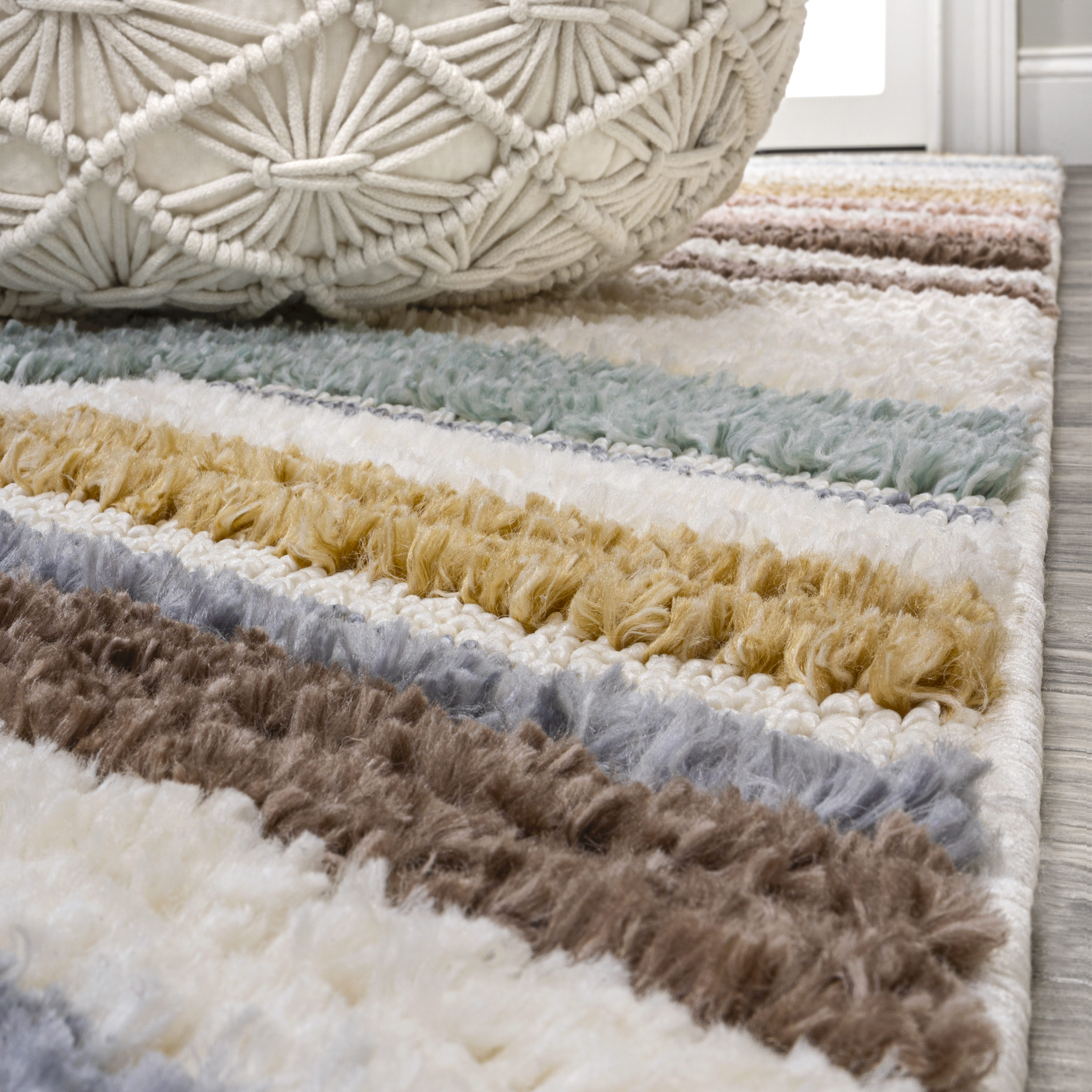 Elin Chevron High-Low Multi/Cream Synthetic Runner Rug, 2'-2" X 8'