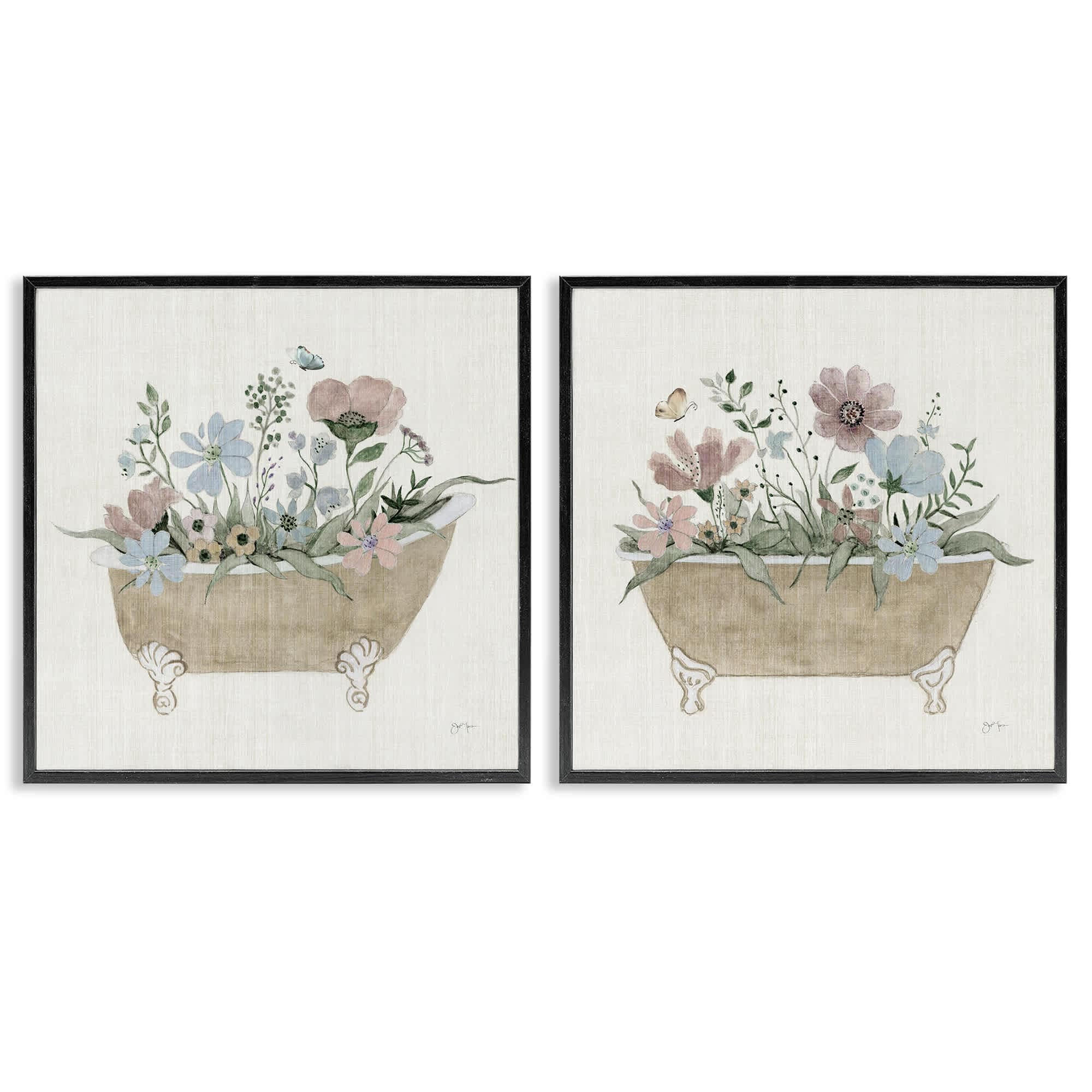 Stupell Industries B2-726-FR-2PC-17X17 Rustic Florals in Bathtubs 2 Piece Black Framed Giclee Art Set By Tava Studios 17 x 17