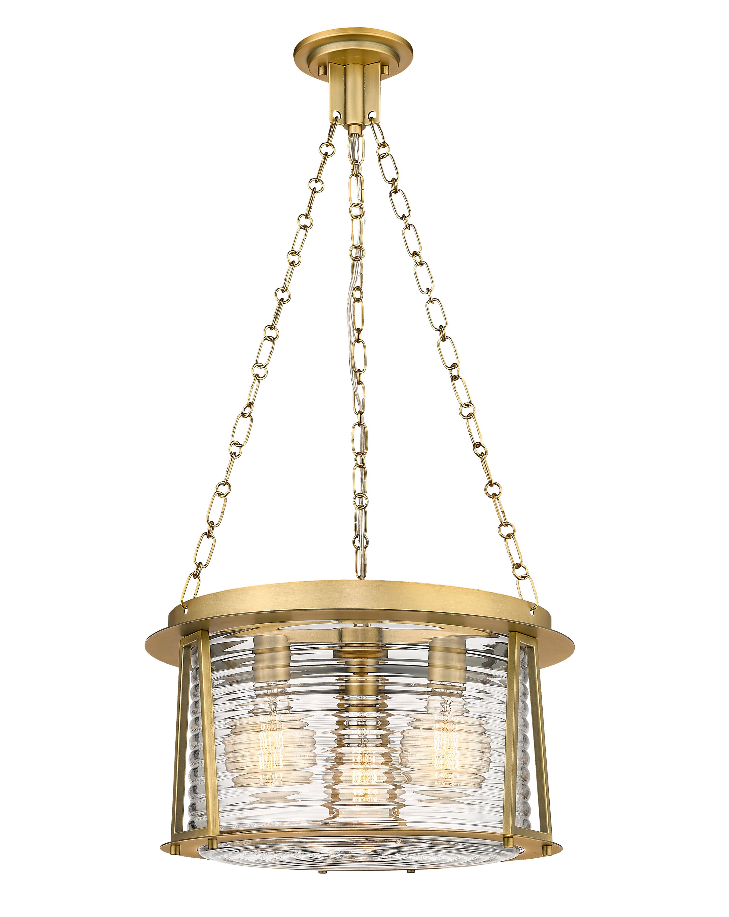 Cape Harbor 18" Rubbed Brass and Glass 3-Light Pendant
