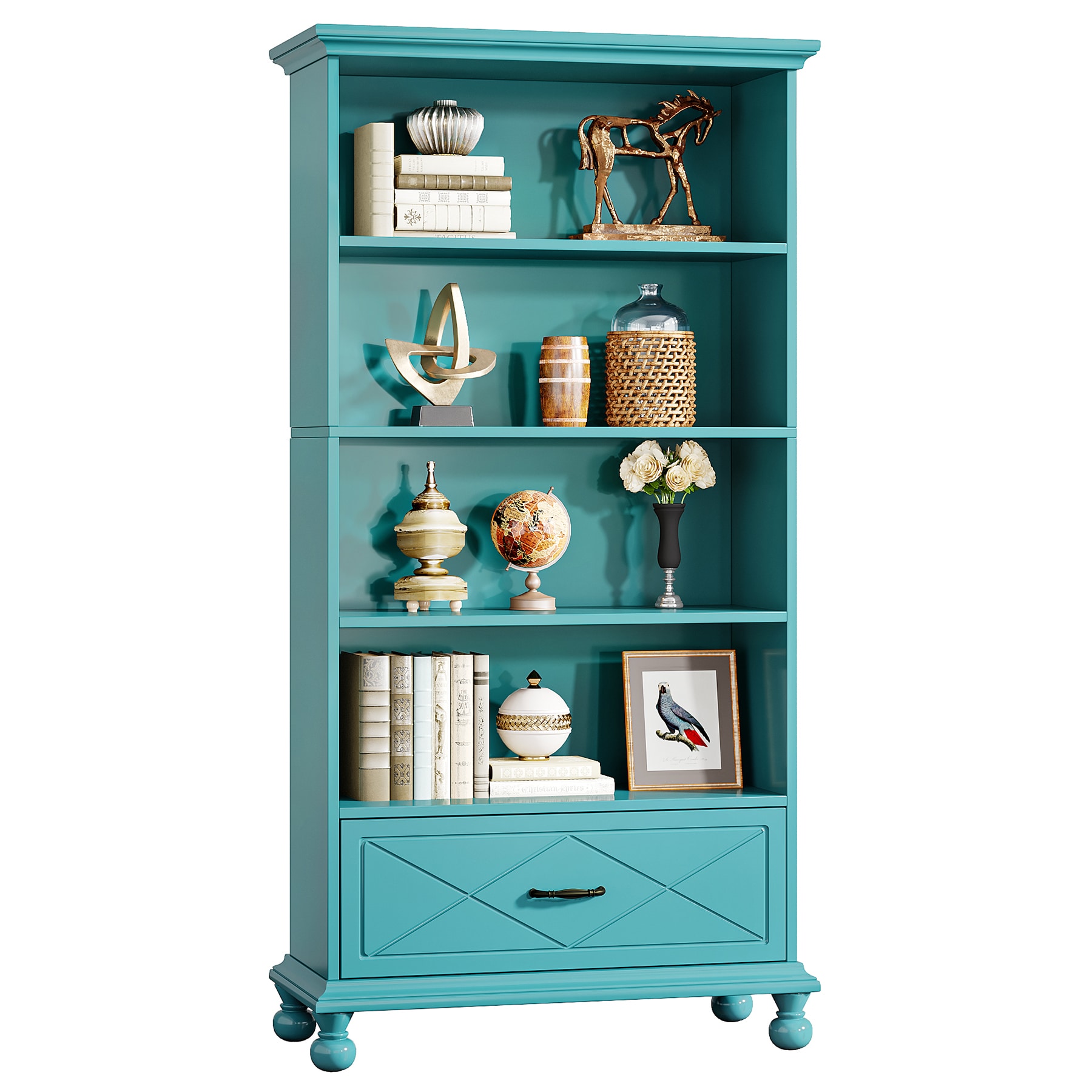 Tribesigns HOGA-NY085 Blue Particleboard 4 -Shelf Bookcase ( 33.46-Inches W x 70.87-Inches H x 13.78-Inches D ) Painted