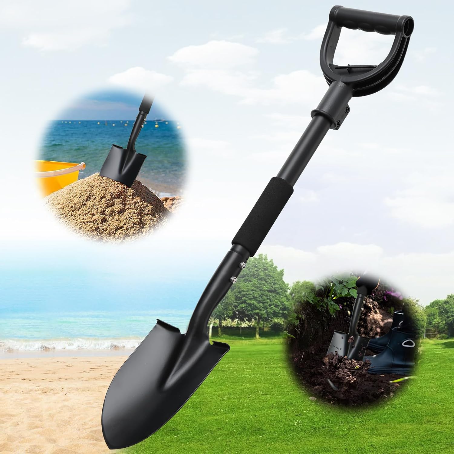 Rbied SD-02 31 in. Garden Shovel Heavy Duty Mini Spade with Curved D-Handle for Digging