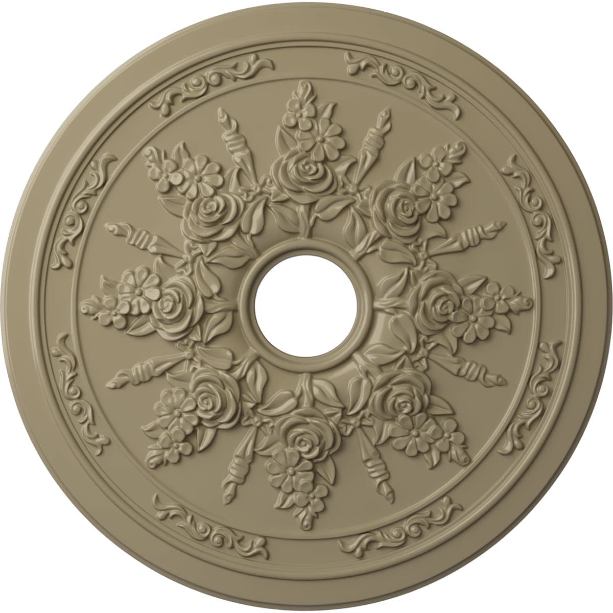 Ekena Millwork CM23ROGDF Rose and Ribbon 23.625-in W x 23.625-in L Painted Gobi Desert Polyurethane Whole Ceiling Medallion