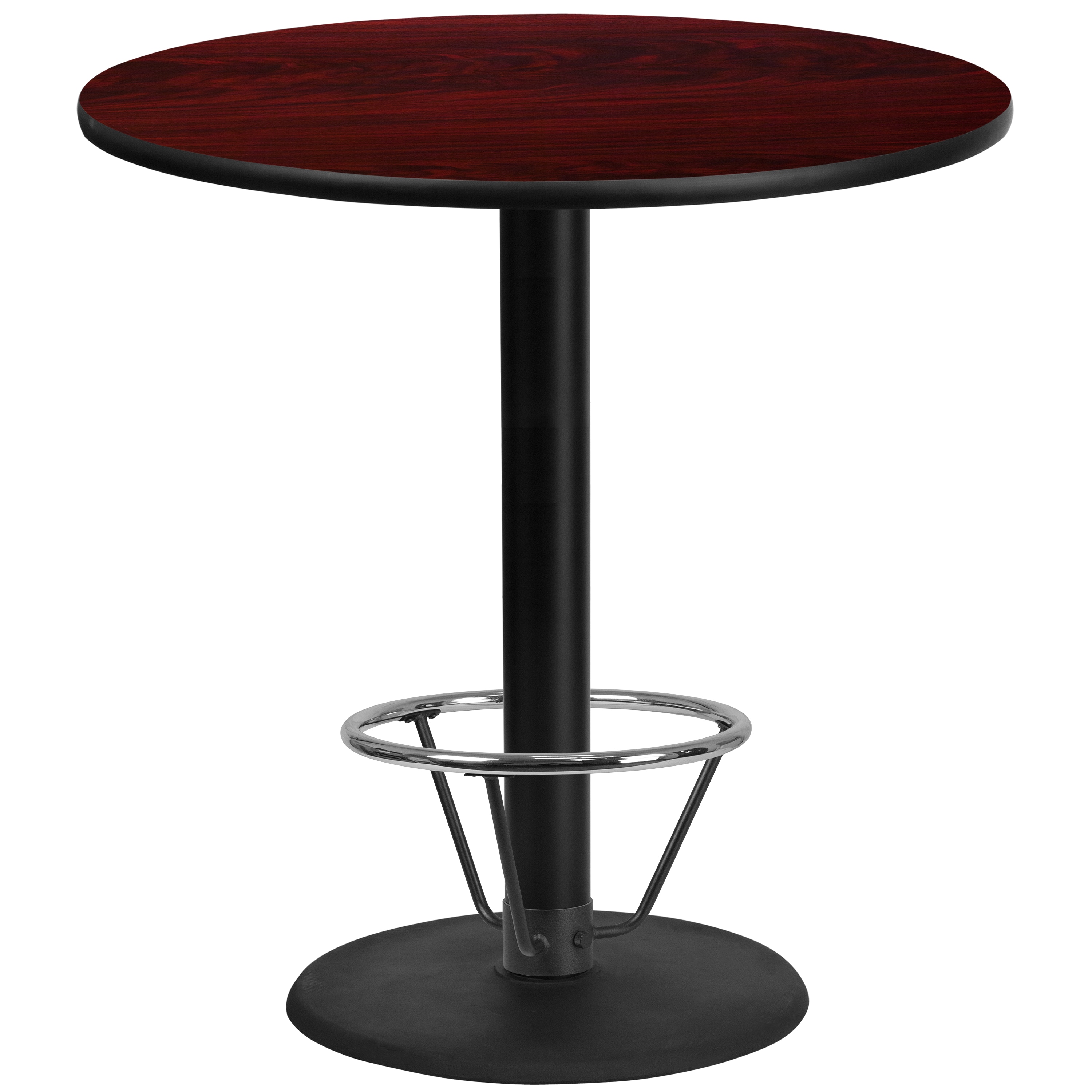 Flash Furniture 889142218425 Mahogany Round Contemporary/Modern Bar Table, Wood veneer with Black Metal Pedestal Base 42-Inches L x 43.13-Inches H