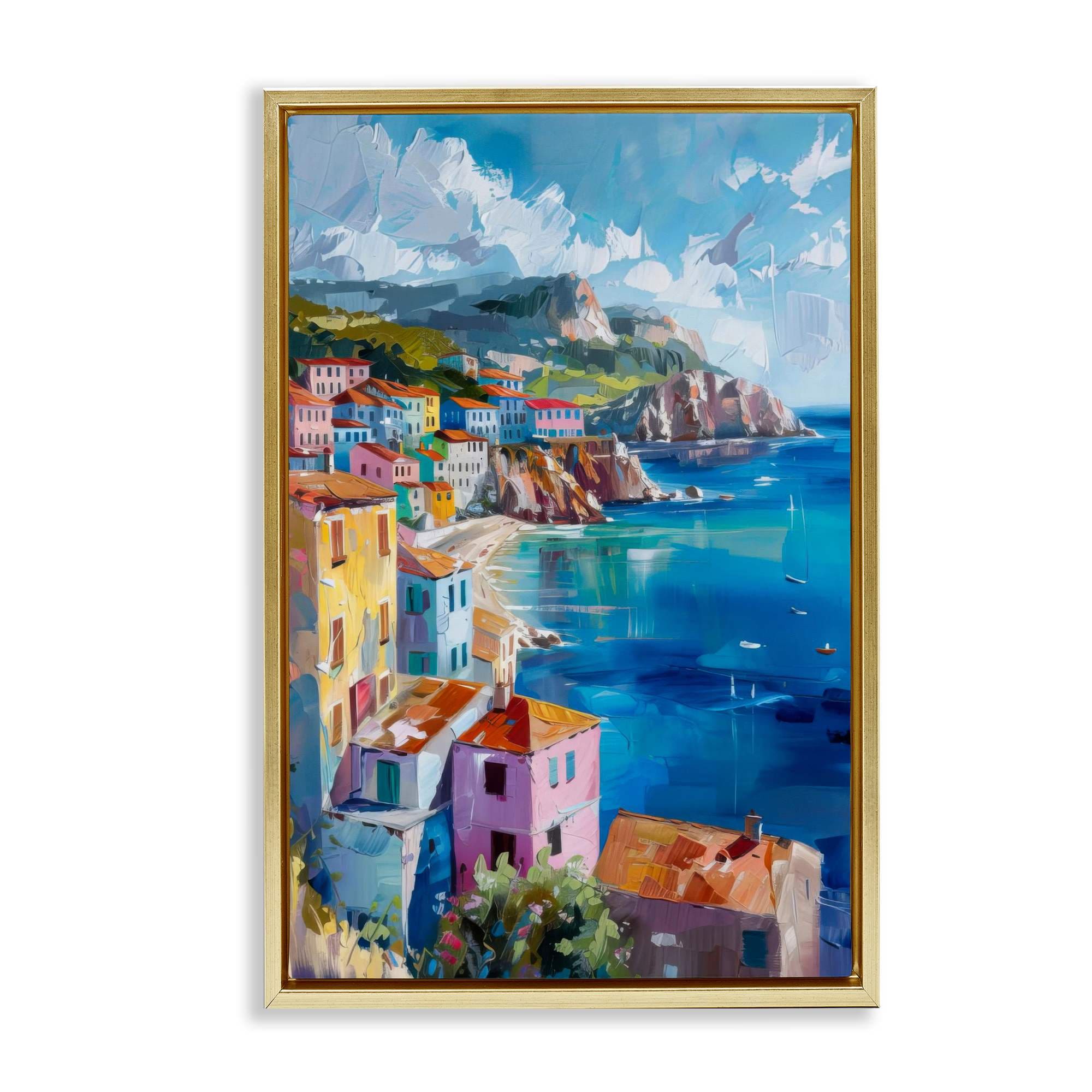 Stupell Industries BT-725-FFG-20X30 View Over Coastal Town Gold Framed Floater Canvas Wall Art By LSR Design Studio 21 x 31