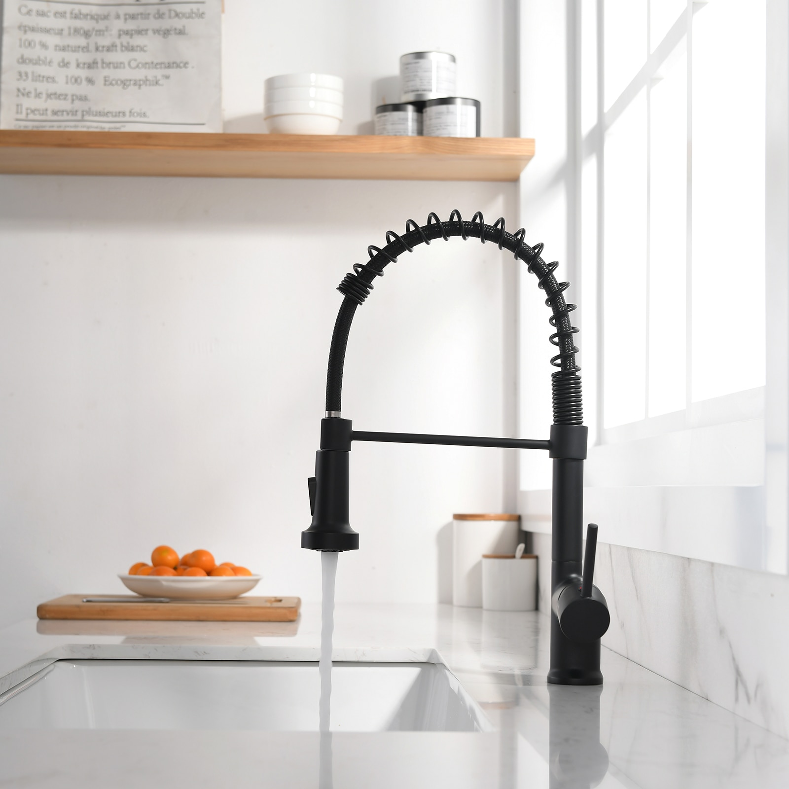 Fapully Matte Black Single Handle Pull Down Kitchen Faucet With Sprayer Fa B 1002b At 7792