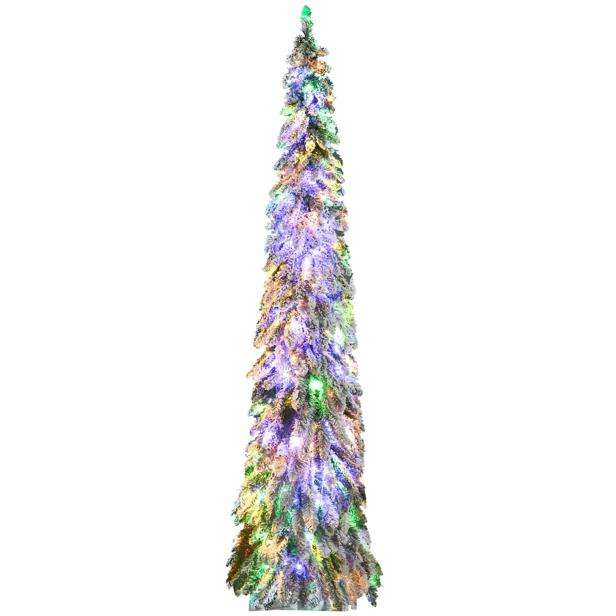 Tatayosi JL-249623 7ft Tall Prelit Pencil Artificial Christmas Tree Holiday Décor with 534 Snow Flocked Branches 350 Warm White or Colorful