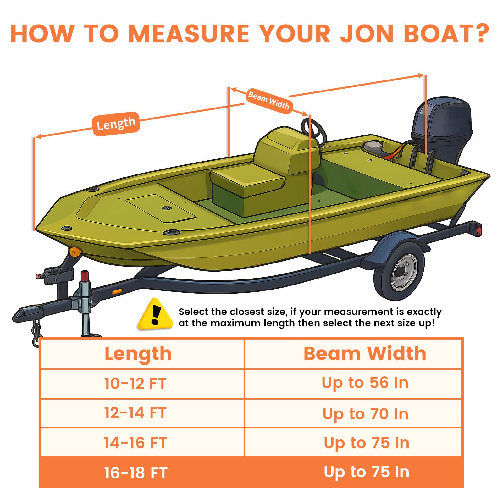 Mikiotto Jon Boat Cover 18ft Marine Grade 1200D Polyester Waterproof UV ...