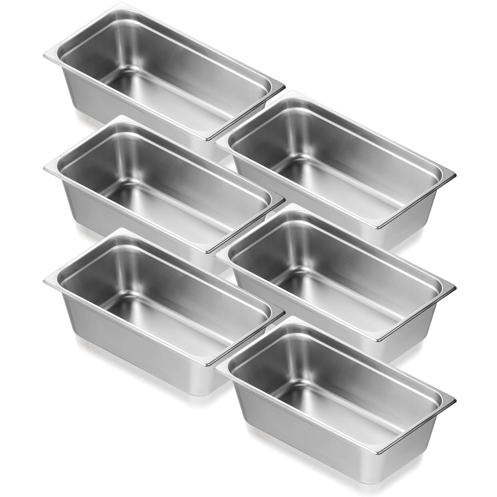 VEVOR 6 Pack Hotel Pans Full Size Anti-Jam Steam Pan 0.8mm Thick Stainless Steel Restaurant Steam Table Pan 6-Inch Deep Commercial Table Pan Catering Storage Food Pan for Industrial and Scientific
