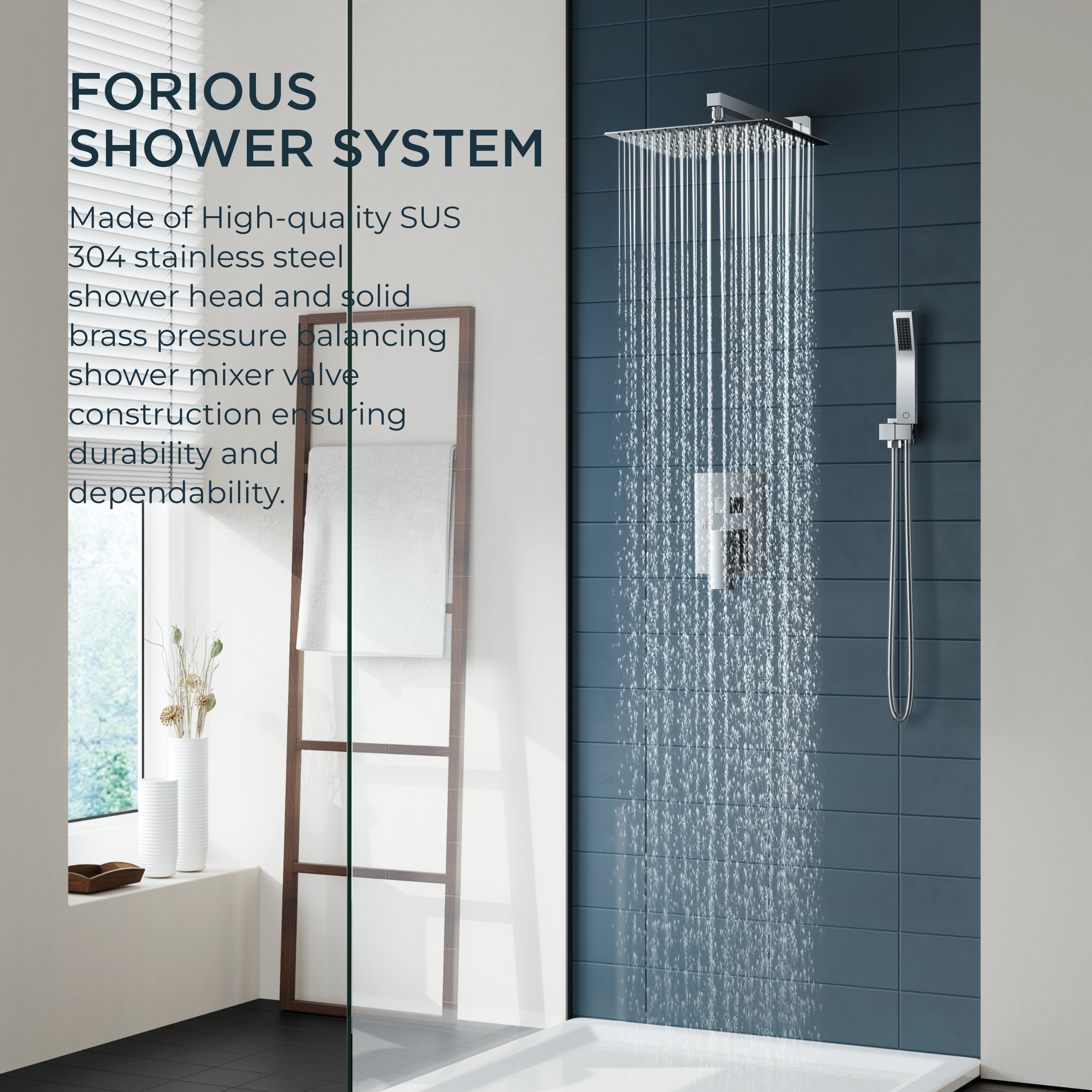 FORIOUS Chrome 1-handle Multi-function Square Shower Faucet Valve ...