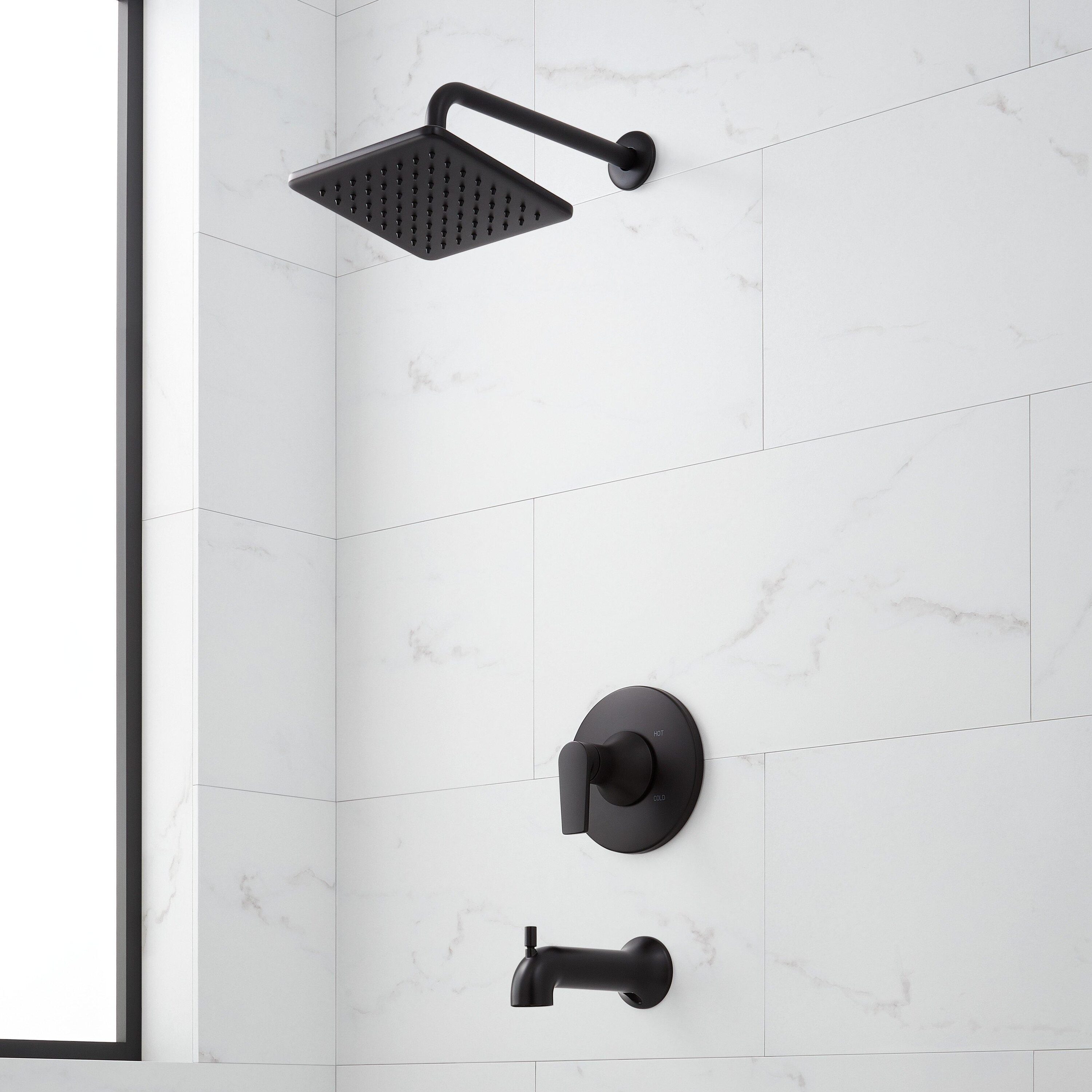 Signature Hardware 482793 Matte Black 1-handle Single function 7.875-Inches Square Bathtub and shower Faucet with Valve