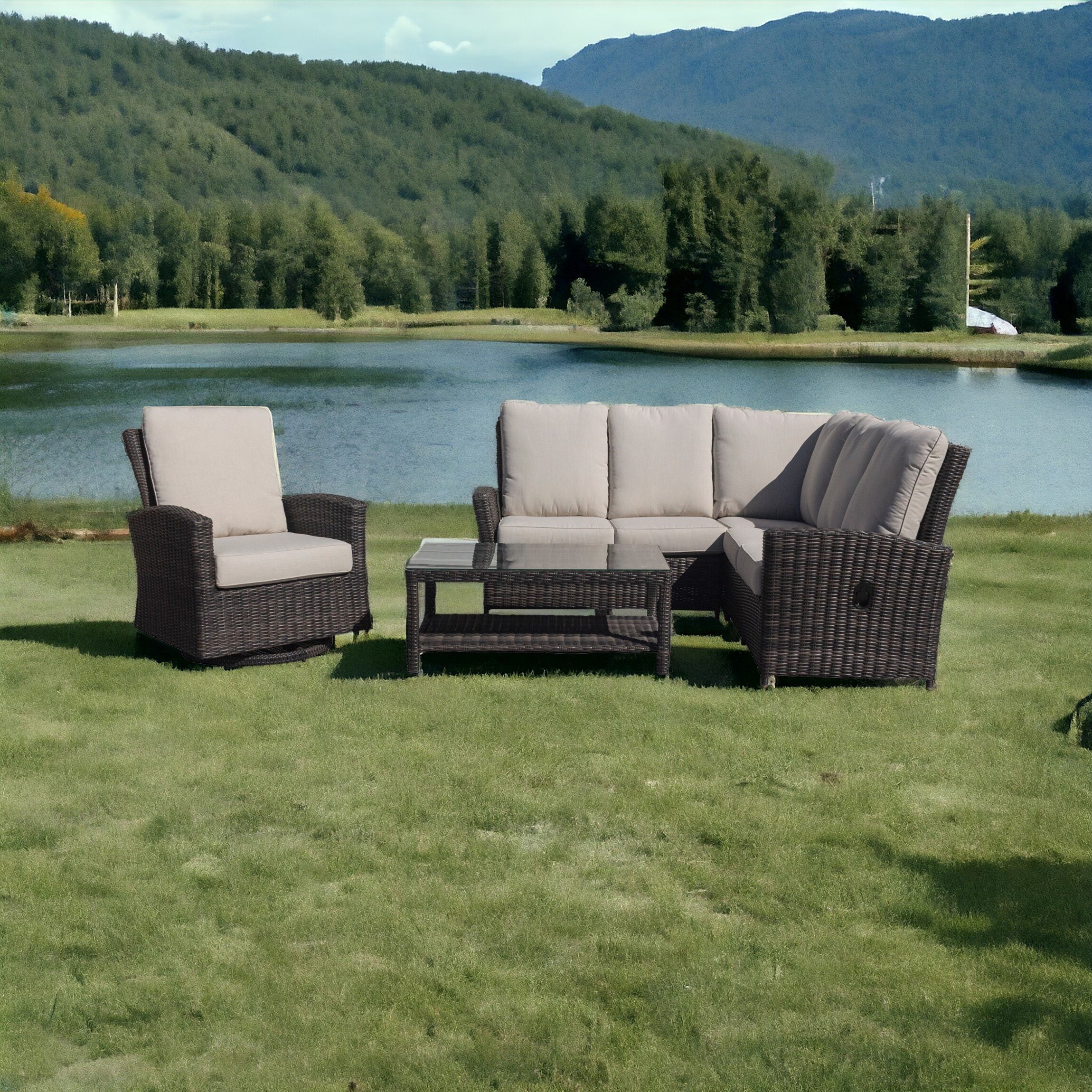 Courtyard Casual 5821 Cheshire 4-Piece Wicker Patio Conversation Set with Tan Cushions